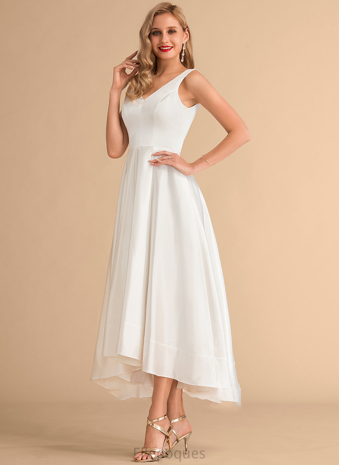 Satin Asymmetrical A-Line Dress Julia V-neck Wedding Wedding Dresses