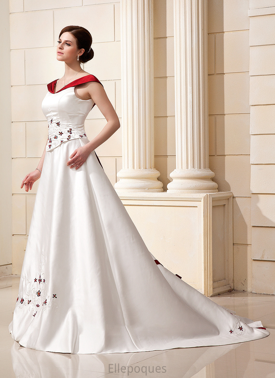 Wedding Ball-Gown/Princess Train Dress Satin Chapel Marcia With Beading Wedding Dresses Flower(s)