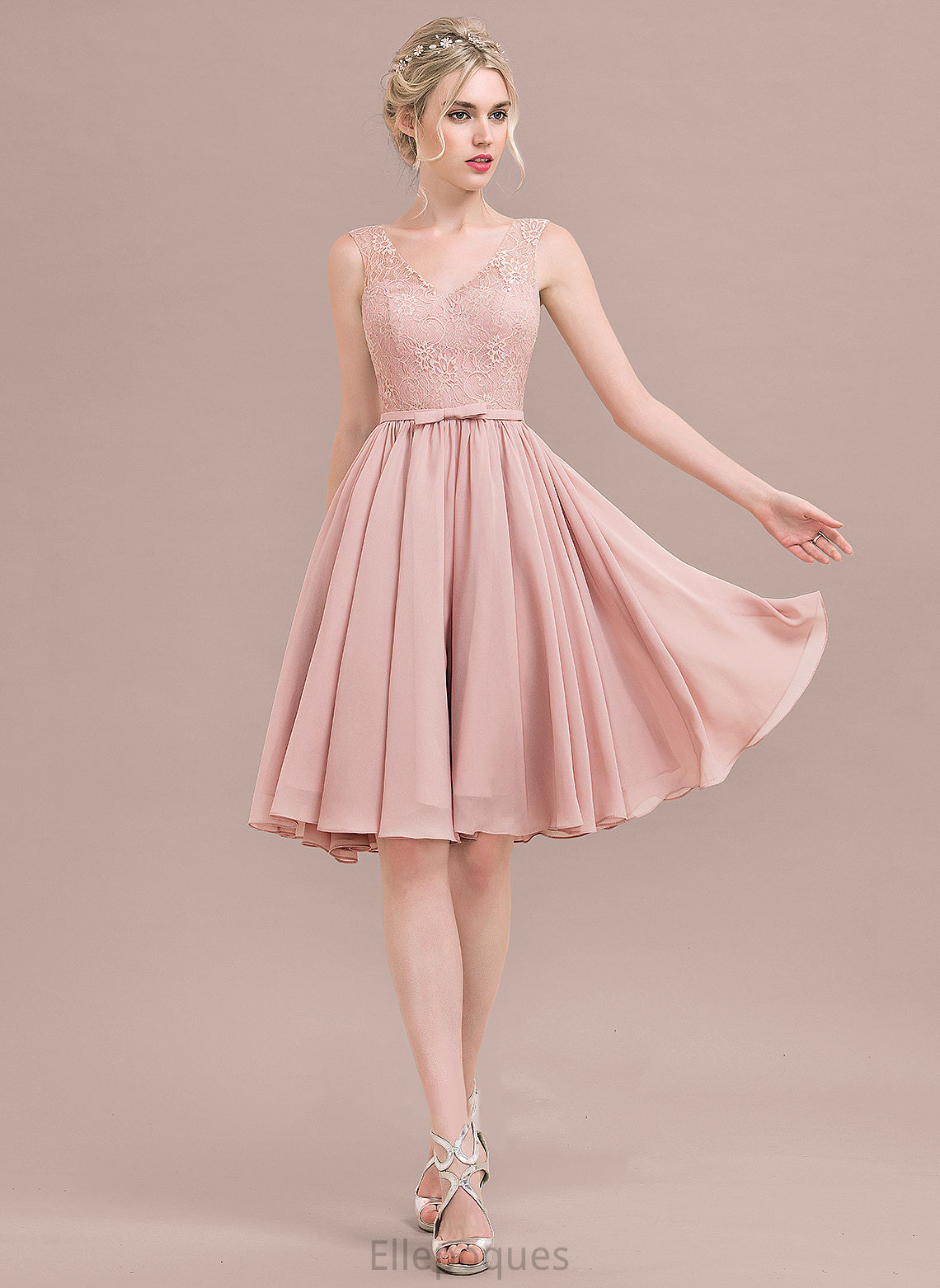 Lace A-Line Marisa Lace V-neck Homecoming Dresses With Dress Chiffon Bow(s) Homecoming Knee-Length