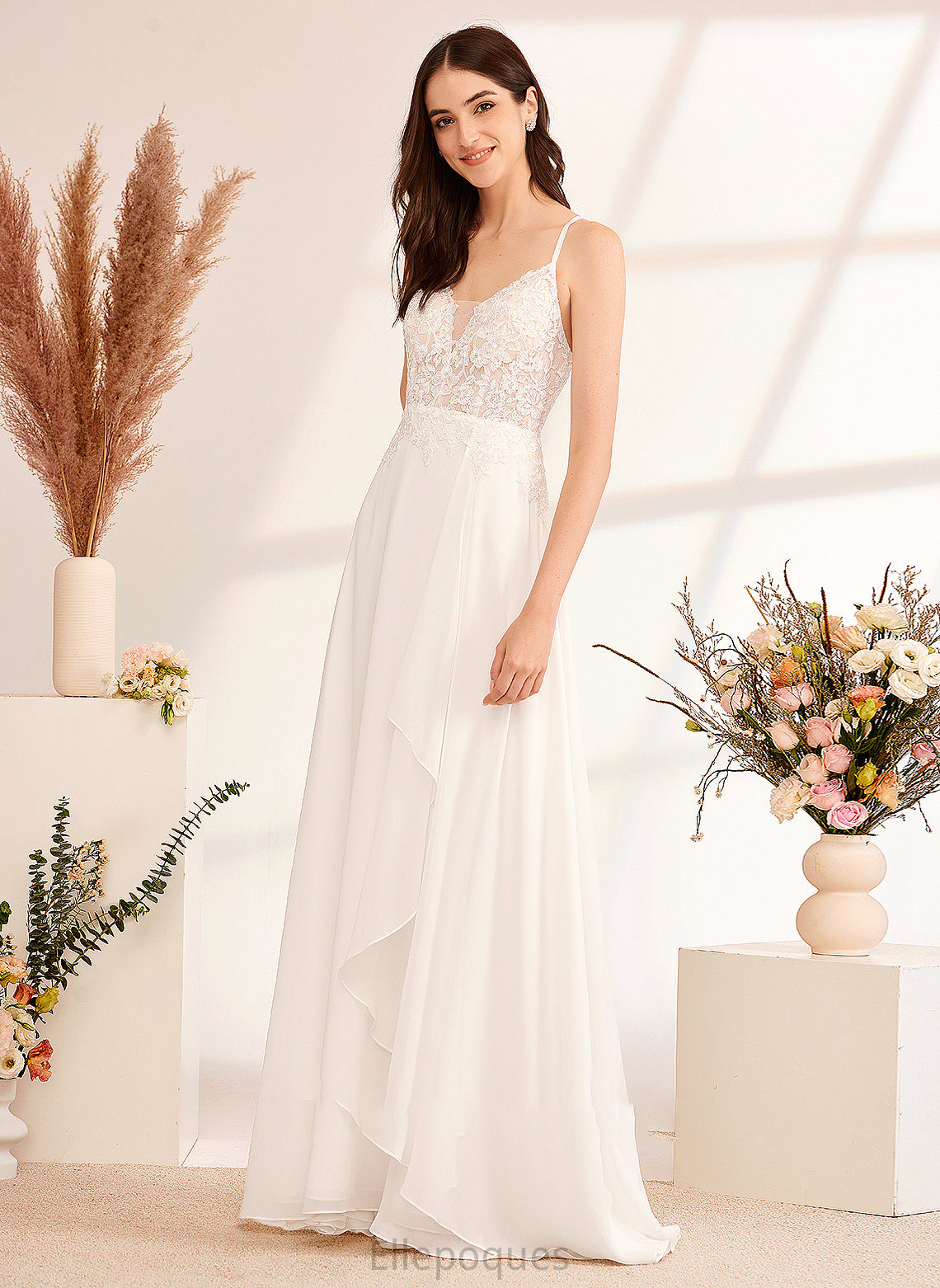 Quinn With Dress Wedding Dresses V-neck Sequins A-Line Wedding Floor-Length