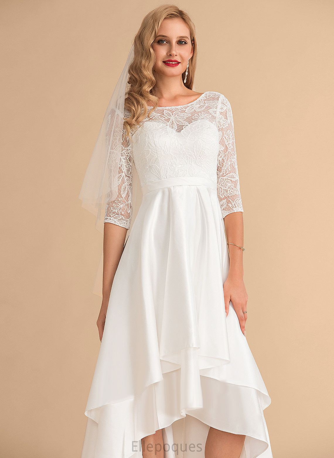 Wedding Dresses Wedding Scoop Lace Regina A-Line Satin Asymmetrical Dress