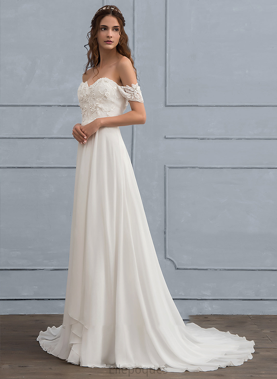 Train Dress Wedding Chiffon Flower(s) With A-Line Beading Jaidyn Wedding Dresses Lace Sweep