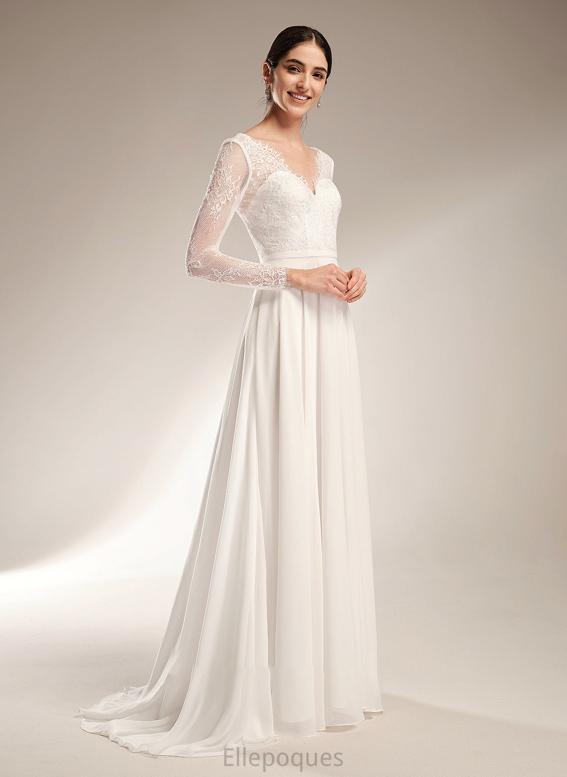 V-neck A-Line Wedding Dress Sweep Persis Train Wedding Dresses