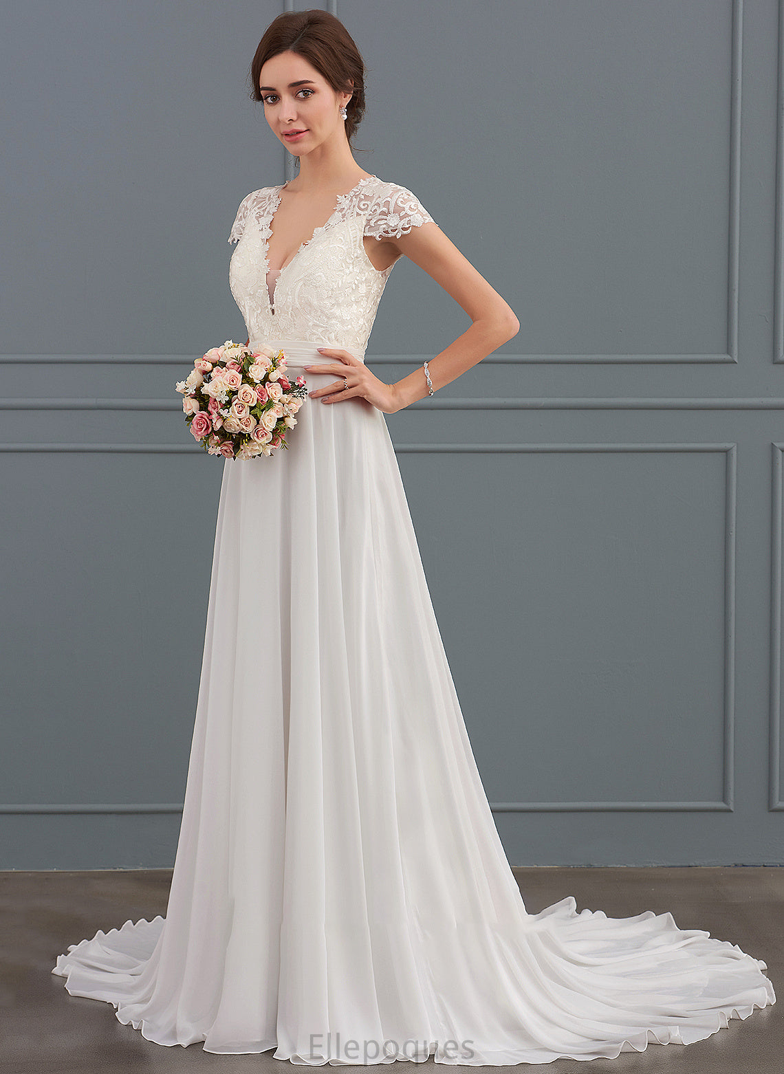 Dress A-Line Harmony Ruffle Train Wedding Chiffon V-neck With Wedding Dresses Sweep