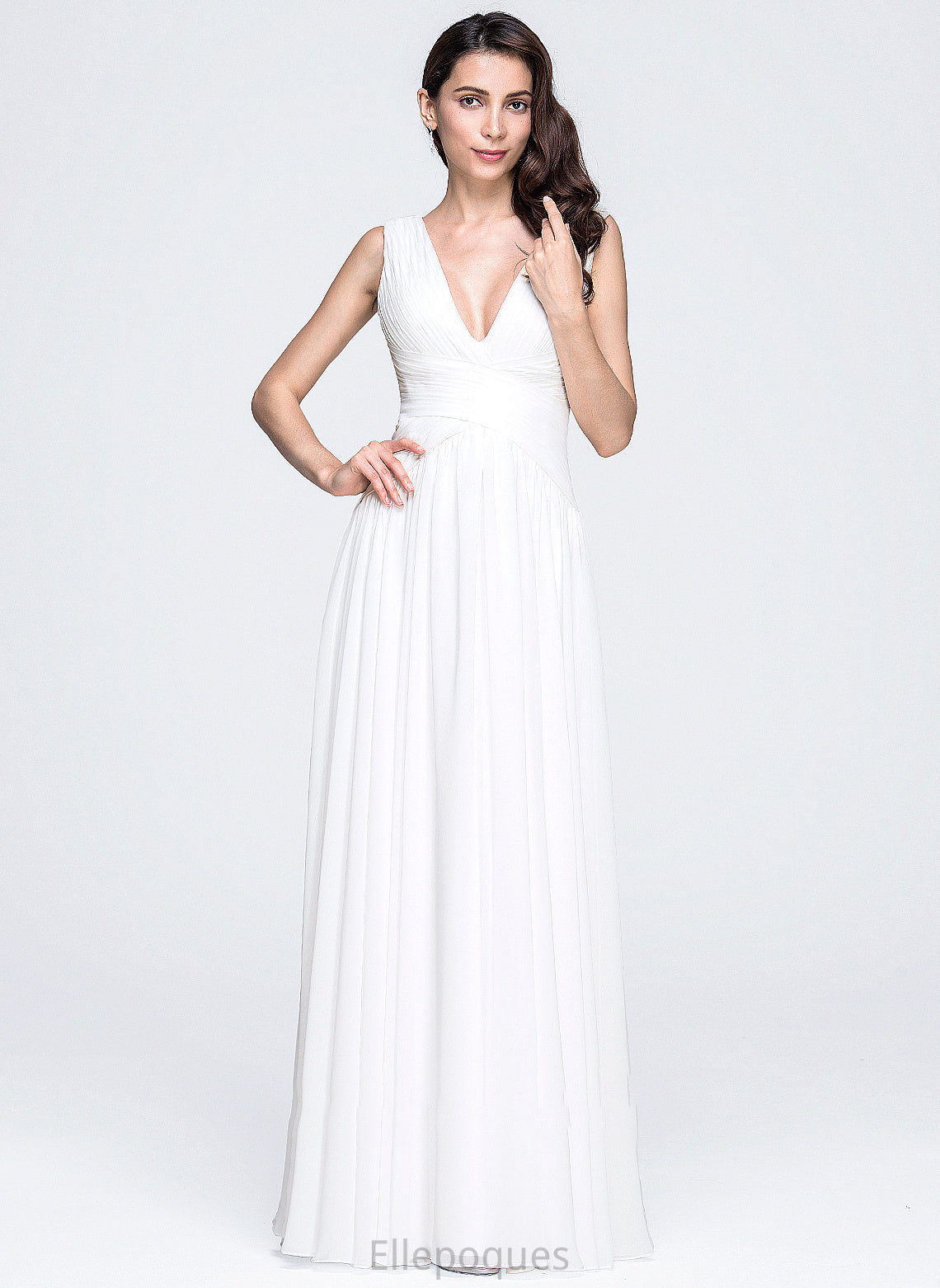 V-neck Dress Ruffle Floor-Length A-Line Chiffon Nevaeh With Wedding Dresses Wedding