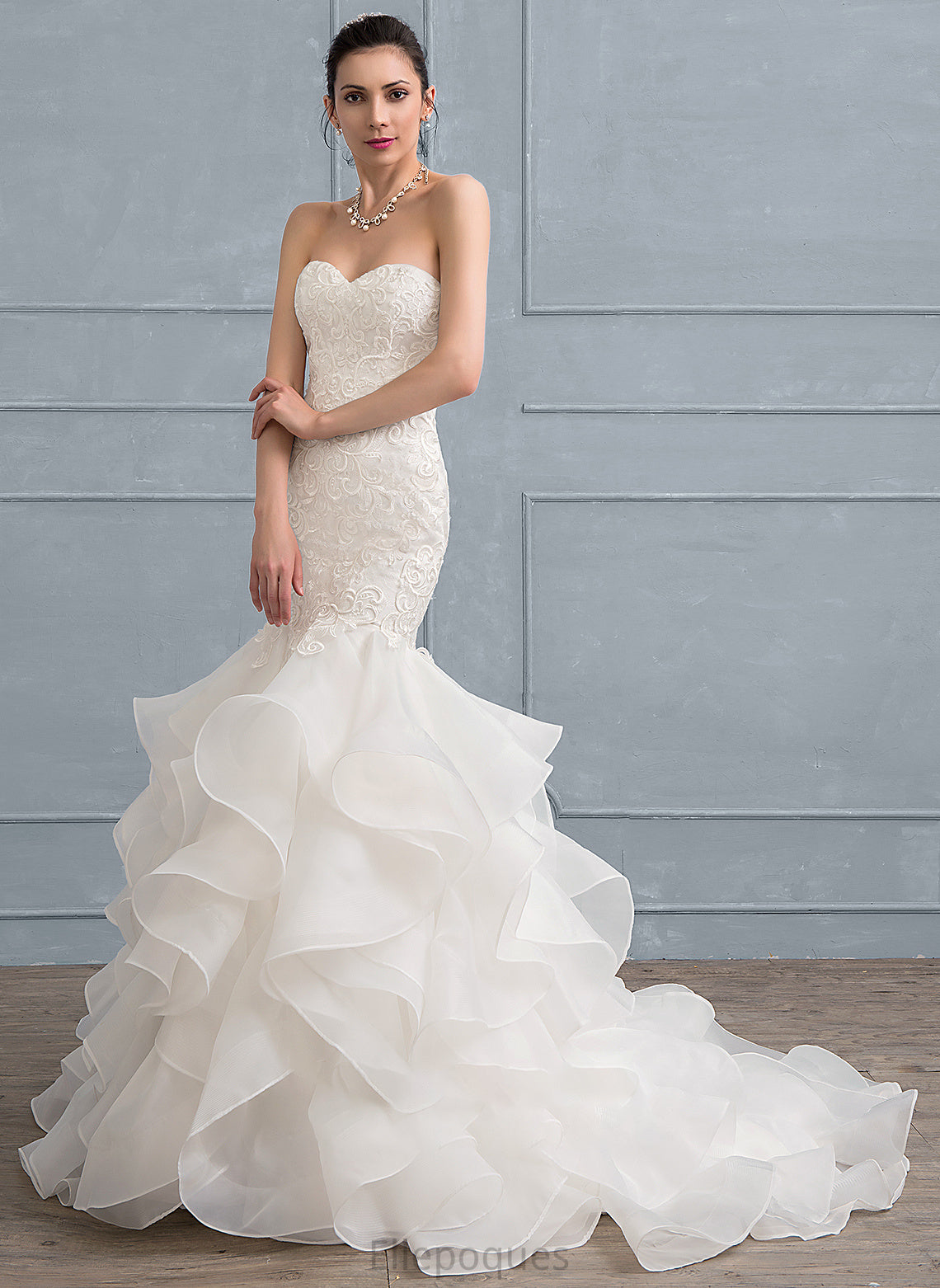 Wedding Lace Sweetheart Train Dress Sweep Jayda Wedding Dresses Organza Trumpet/Mermaid