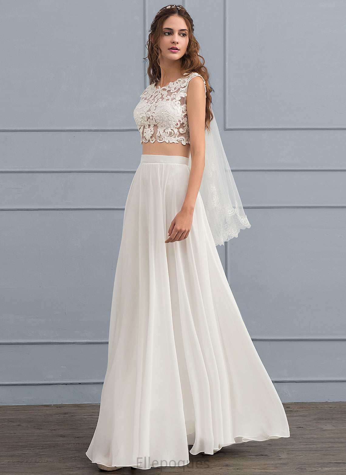 Neck Wedding Dresses Lace Sequins Scoop A-Line Wedding Dress Floor-Length Khloe Beading Chiffon With