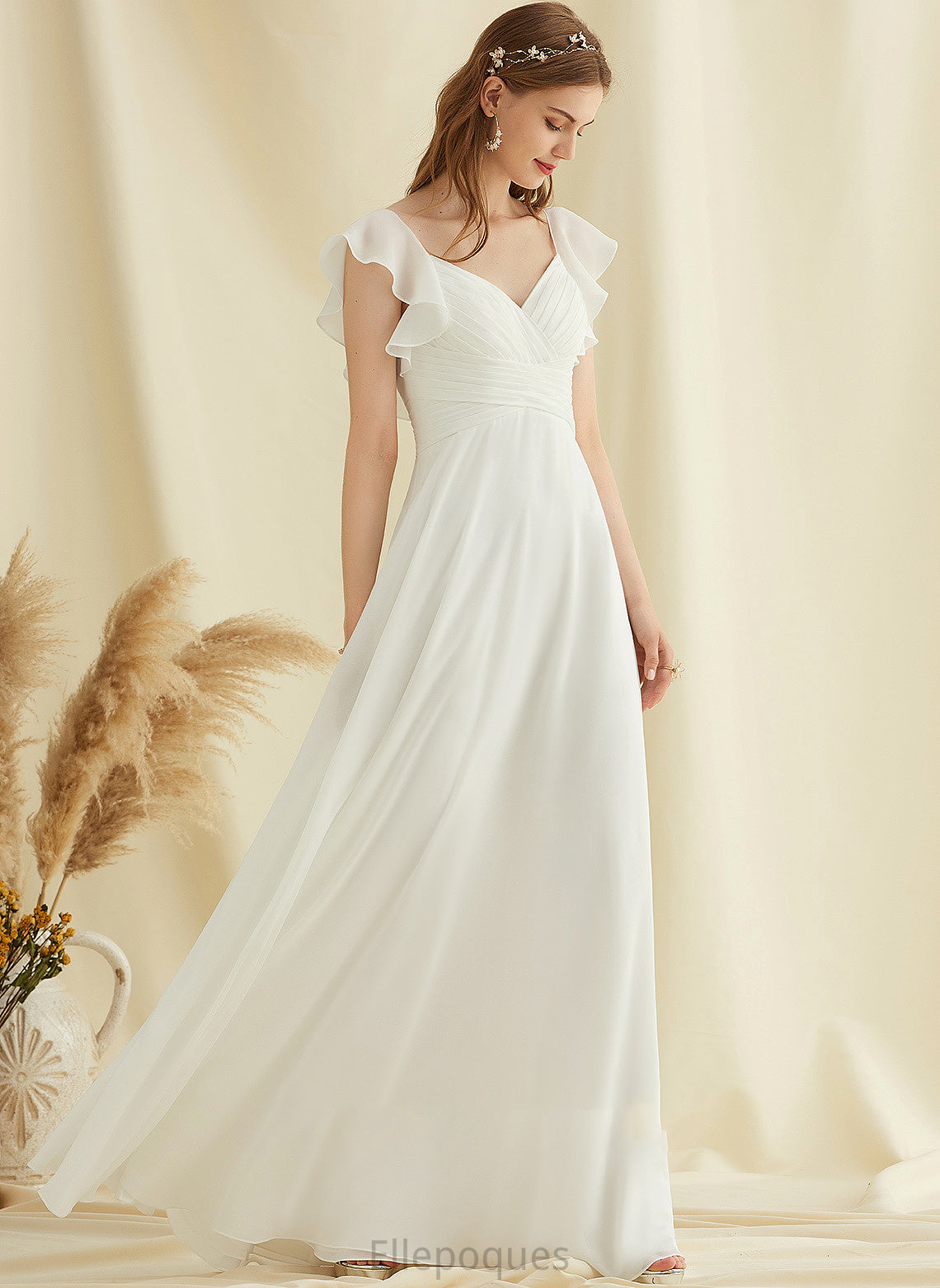 V-neck Wedding Dresses Dress Wedding Floor-Length Ruffle With Chiffon A-Line Jaycee