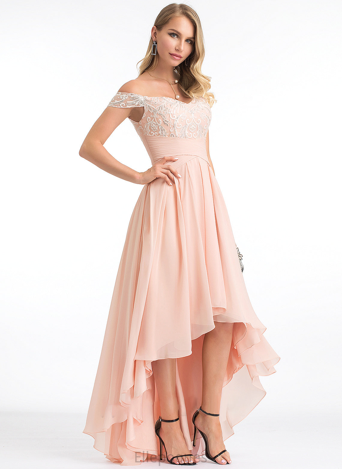 Wedding Sequins Chiffon Wedding Dresses Desiree Asymmetrical Off-the-Shoulder With Dress A-Line