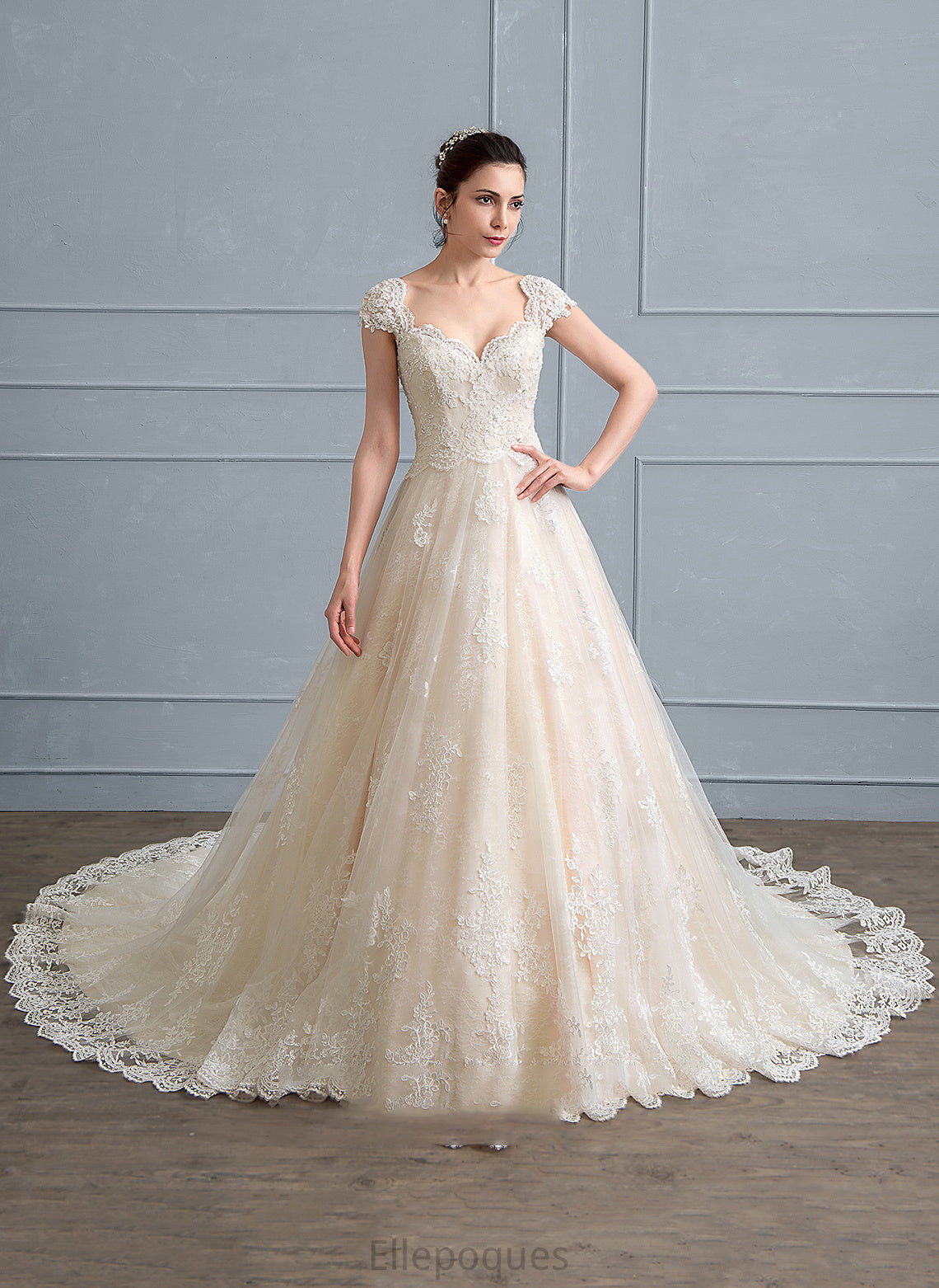 Sequins With Cathedral Ball-Gown/Princess Sweetheart Evangeline Tulle Lace Dress Wedding Dresses Train Wedding Beading