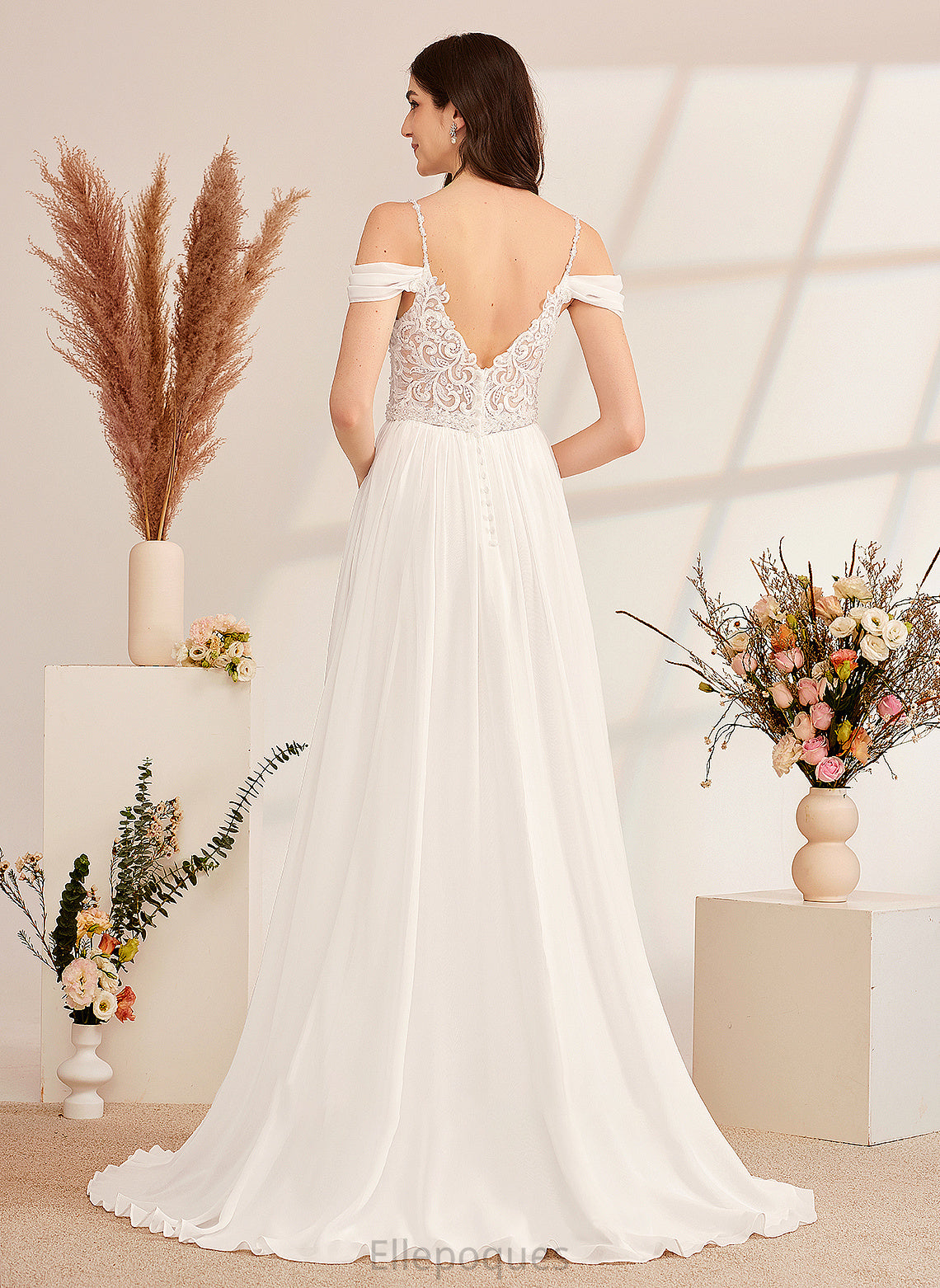 Sequins A-Line Harriet Wedding Dresses Dress Wedding Sweep With V-neck Beading Train