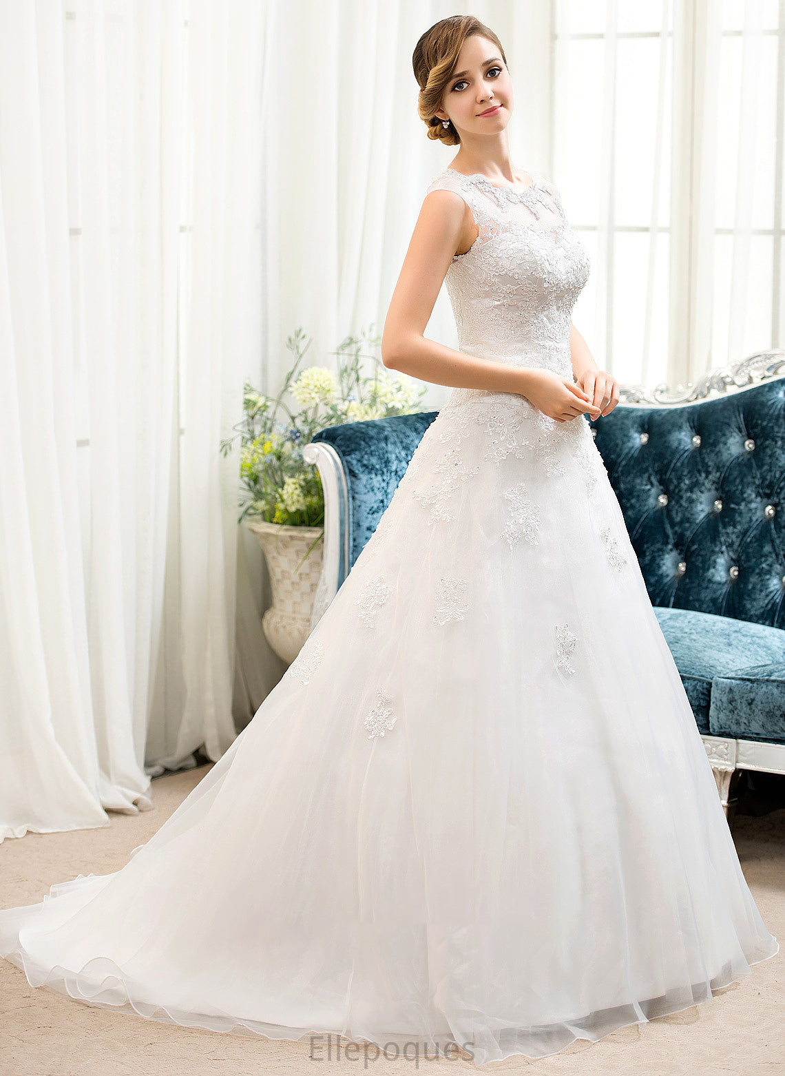 Tulle Organza Train With Wedding Sweep Illusion Ball-Gown/Princess Dress Beading Sequins Wedding Dresses Fiona