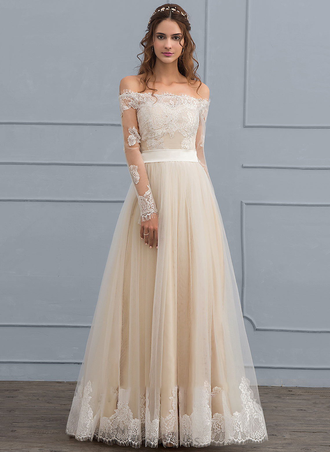 Wedding Ansley Lace Dress Floor-Length Wedding Dresses Tulle A-Line