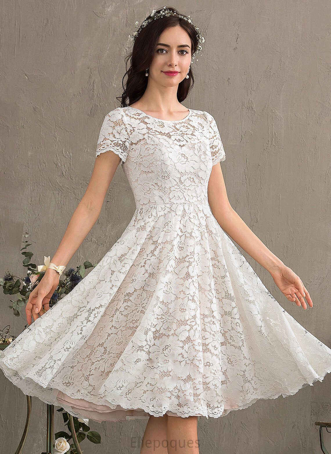 A-Line Dress Knee-Length Scoop Katelynn Neck Wedding Dresses Lace Wedding