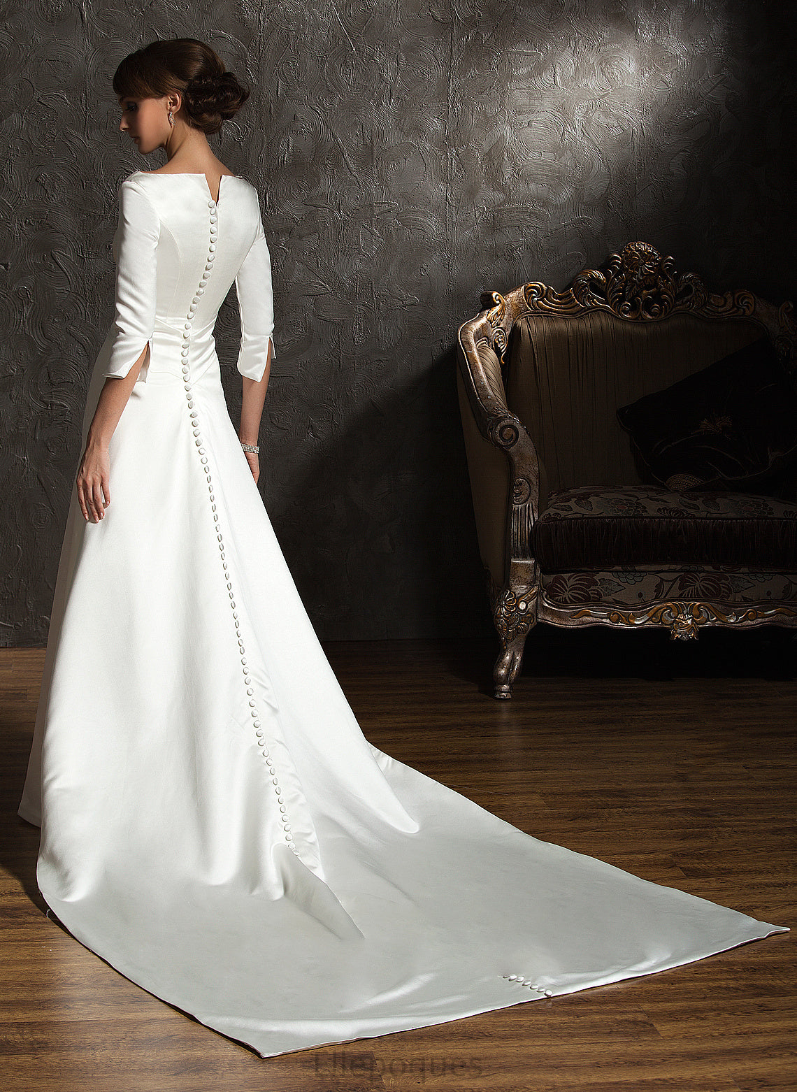 Wedding Dresses A-Line Watteau Wedding Satin Dress Train Marlie