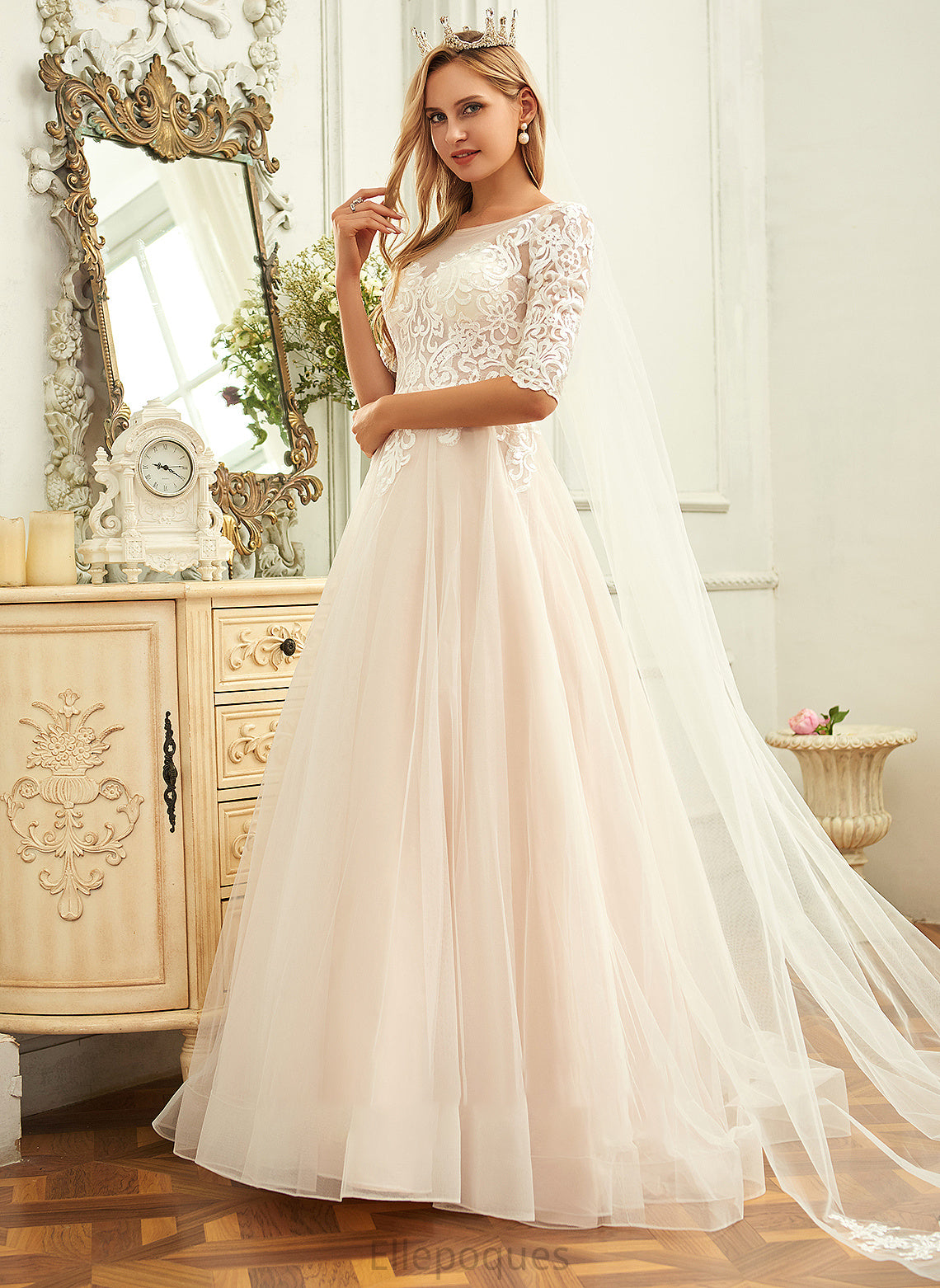 Wedding Neck Giana Train Tulle Dress Ball-Gown/Princess Lace Wedding Dresses Scoop Sweep