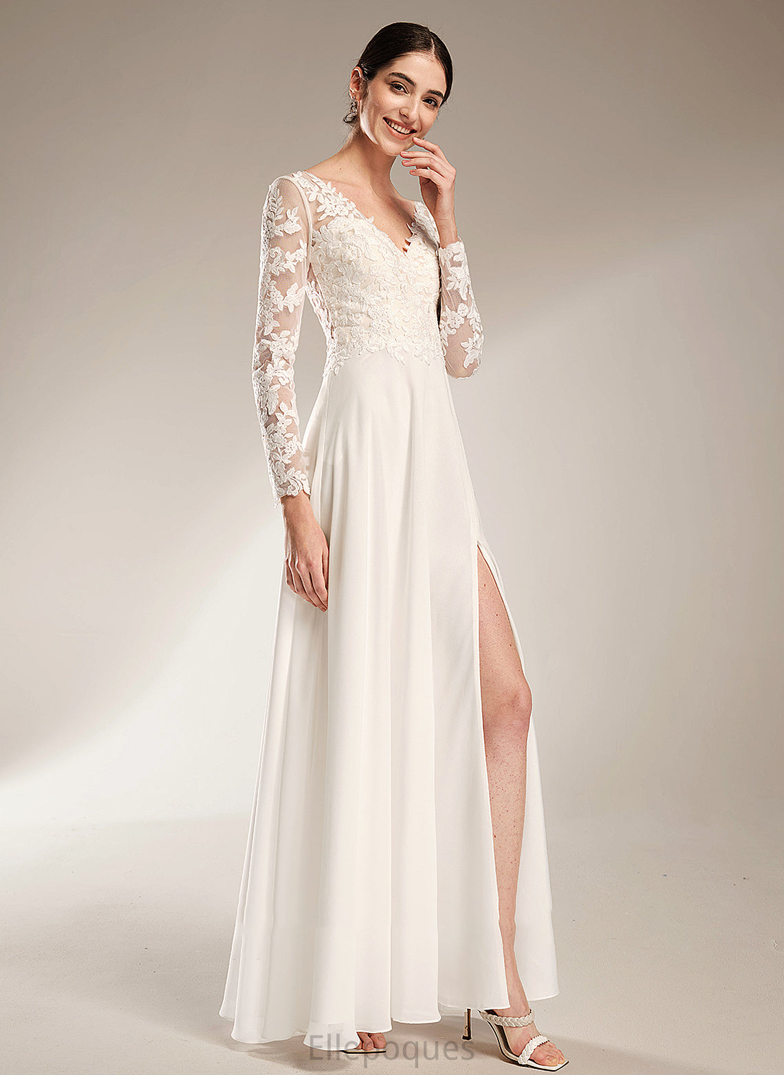 Sonia Floor-Length Front Dress Wedding Dresses Split V-neck With A-Line Wedding