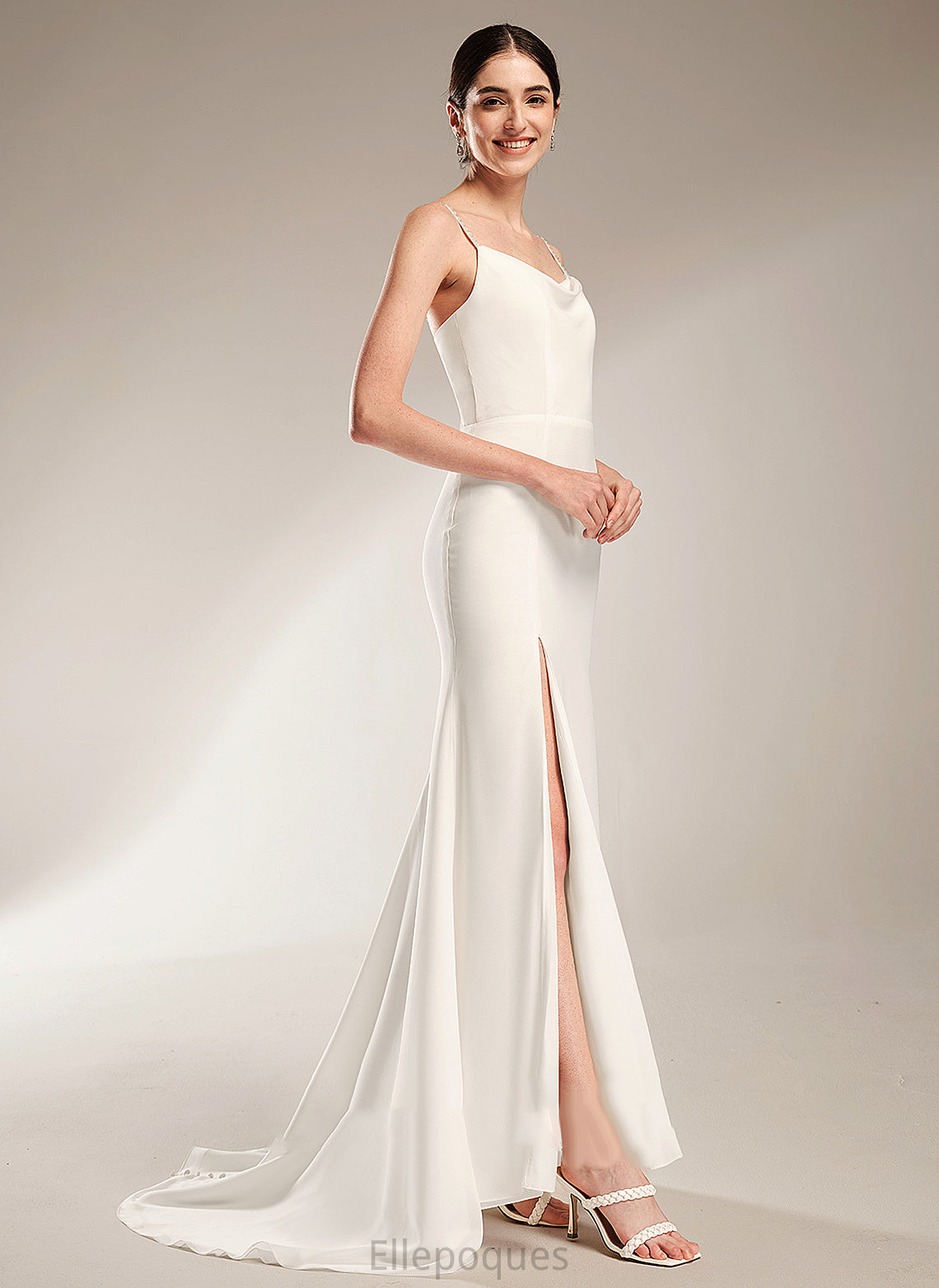 Wedding Dresses Court Beading Neck Train A-Line Dress Cowl Wedding With Aileen