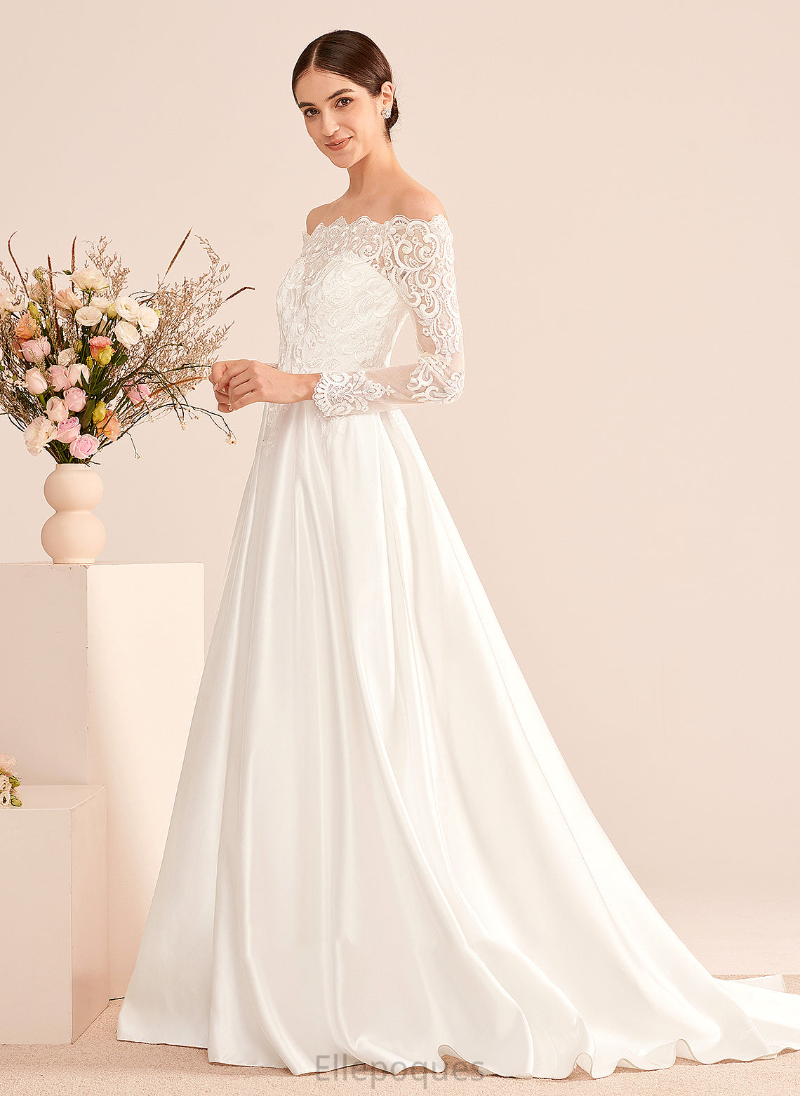 Off-the-Shoulder With Train Wedding Wedding Dresses Dress Jemima Ball-Gown/Princess Lace Court