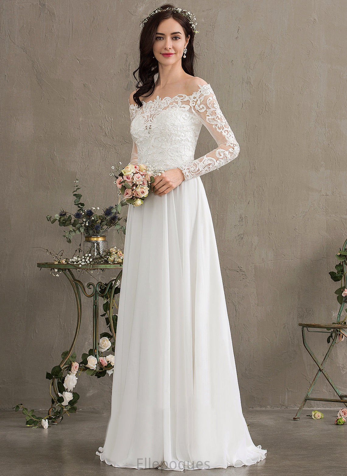 A-Line Chiffon Lace With Floor-Length Melissa Lace Wedding Dresses Dress Off-the-Shoulder Wedding