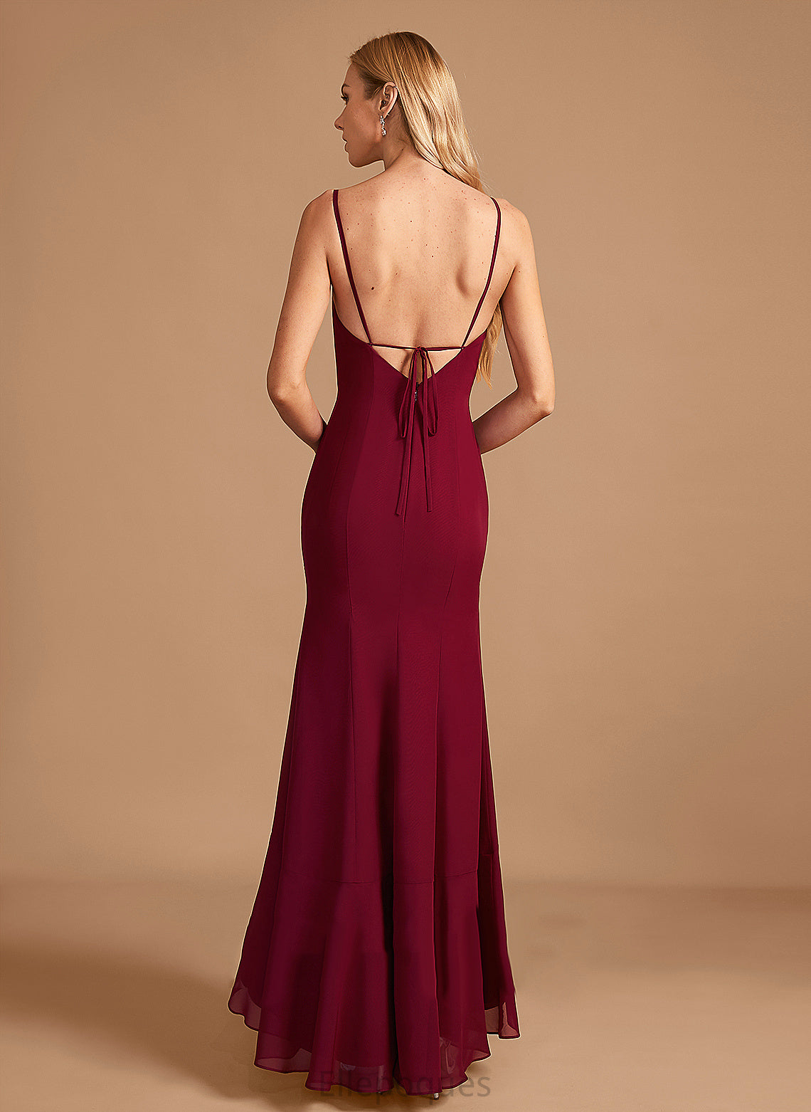 SquareNeckline Trumpet/Mermaid Floor-Length Neckline Fabric SplitFront Silhouette Ruffle Length Embellishment Aleah Sleeveless Bridesmaid Dresses