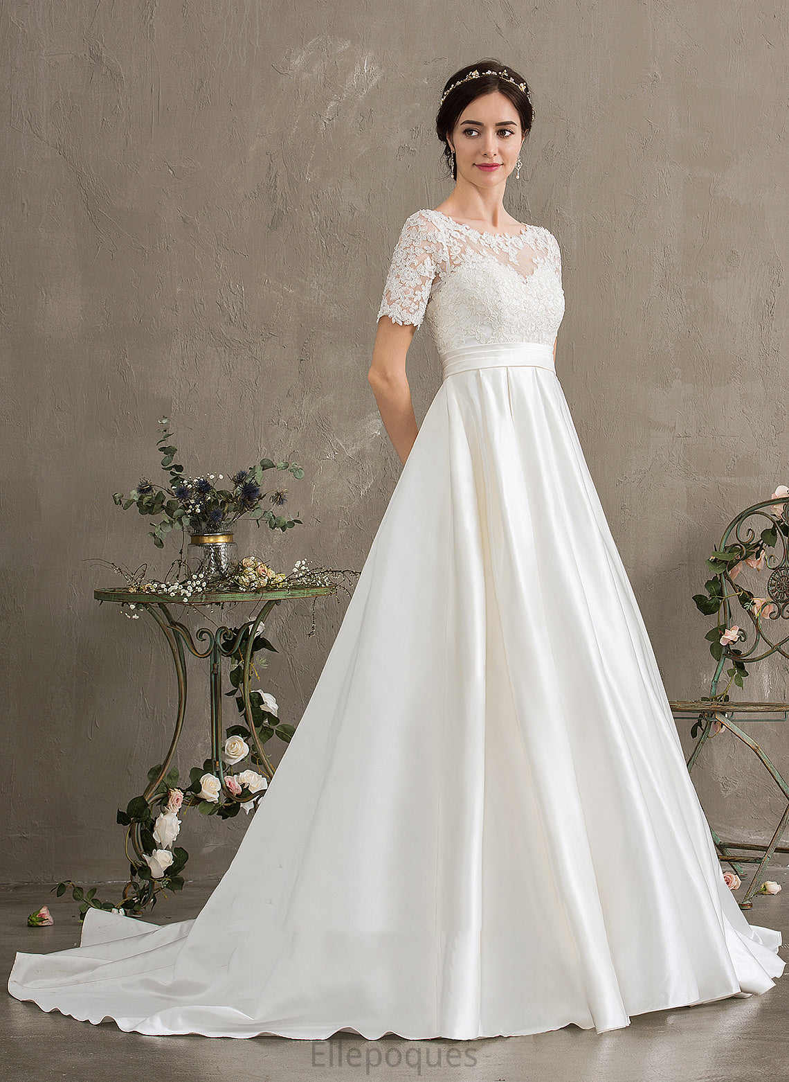 Satin Dress Wedding Dresses Wedding Sequins Lace Ball-Gown/Princess Court Pockets Train With Rebecca Beading