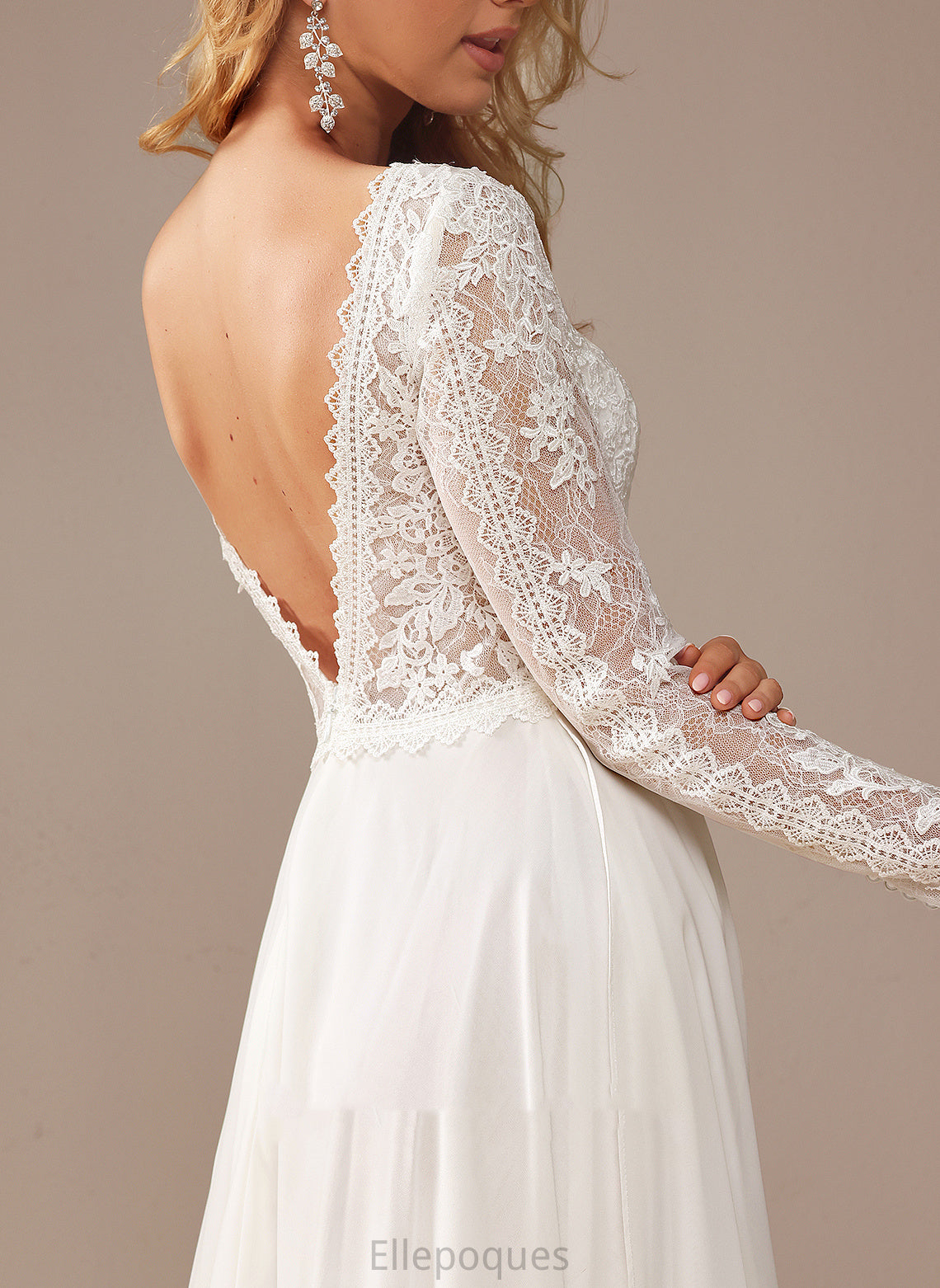 Chiffon Train Wedding Dresses Court Wedding Lace A-Line Dress Lace With Ruffle V-neck Karina