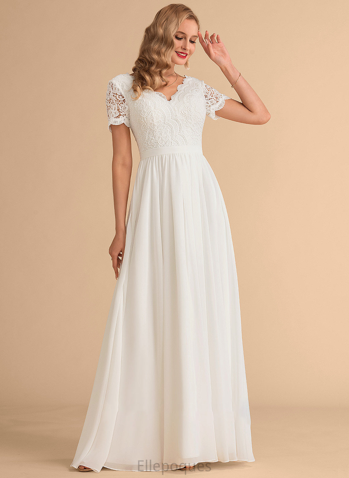 Addyson Floor-Length Lace Wedding Dresses A-Line Chiffon V-neck Wedding Dress