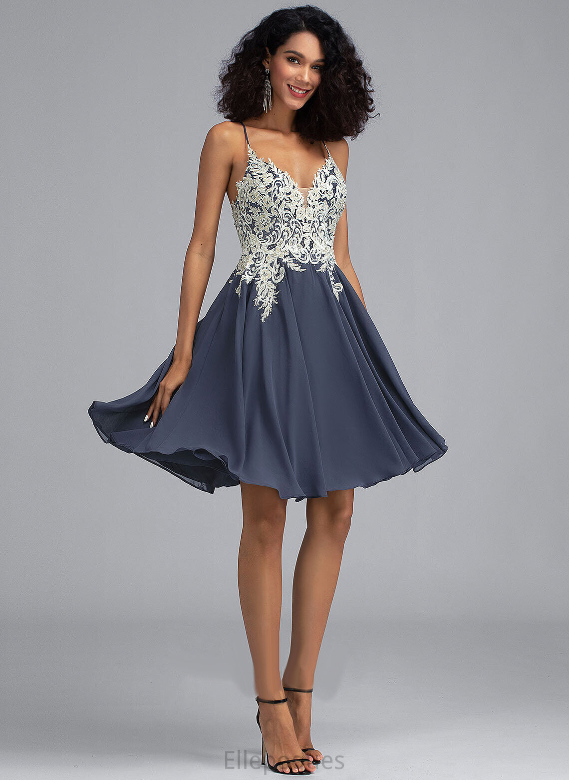 Homecoming Dresses Sequins Beading V-neck Short/Mini Chiffon Kyra Dress Homecoming Lace With A-Line