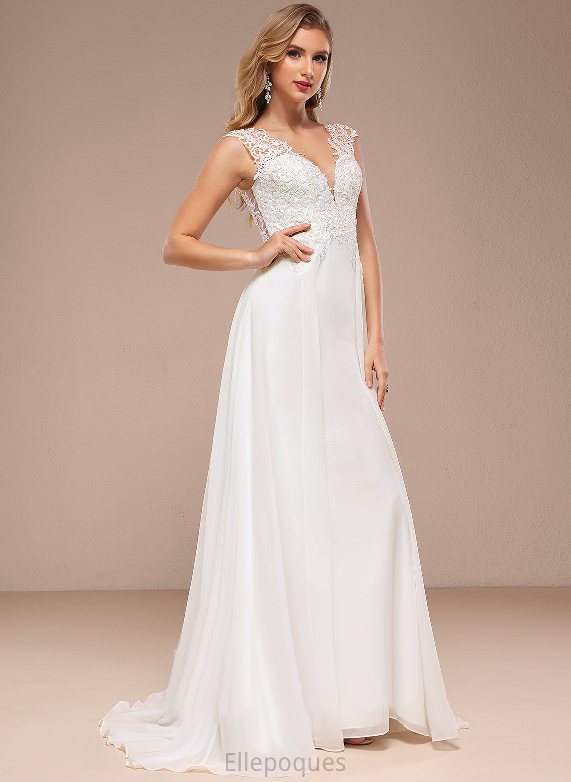 Lace Chiffon V-neck Dress Sweep Siena A-Line Wedding Dresses Wedding Train