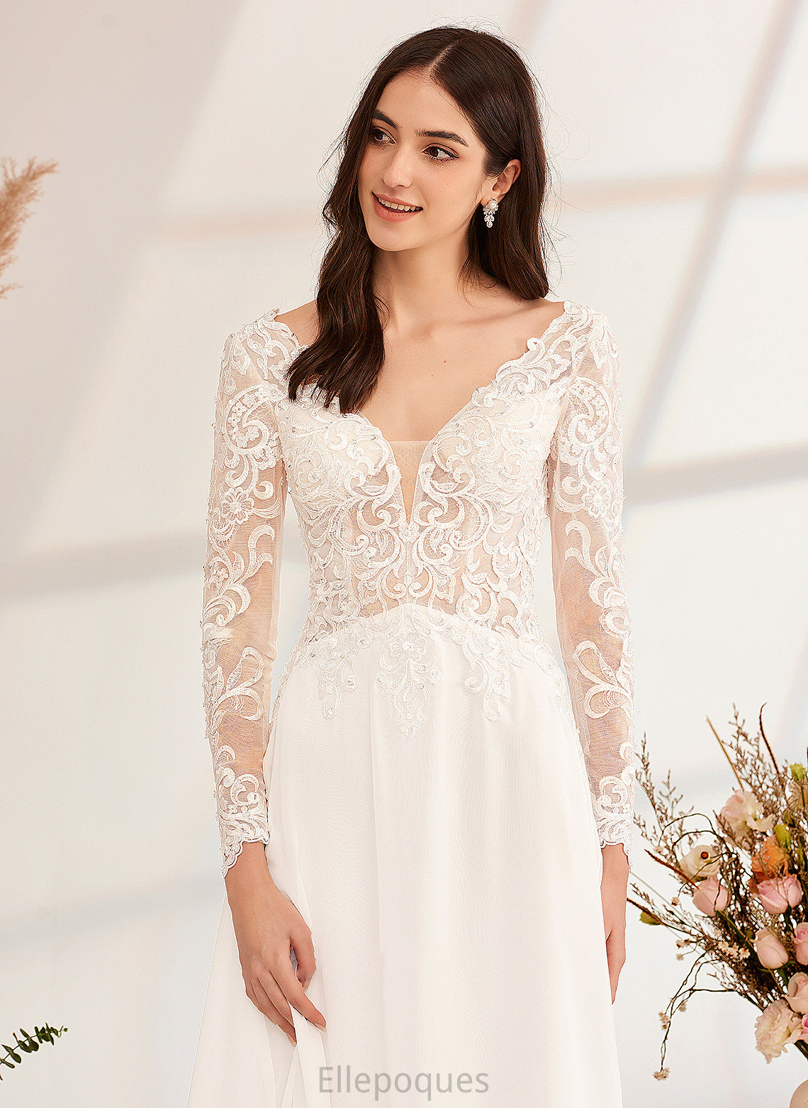 Sweep Beading A-Line Journey V-neck Train Dress Wedding With Wedding Dresses