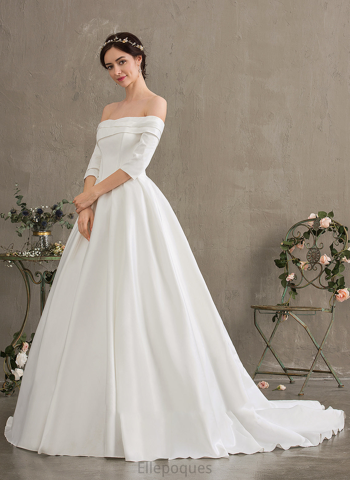 Court Makenna Ball-Gown/Princess Dress Wedding Wedding Dresses Satin Train