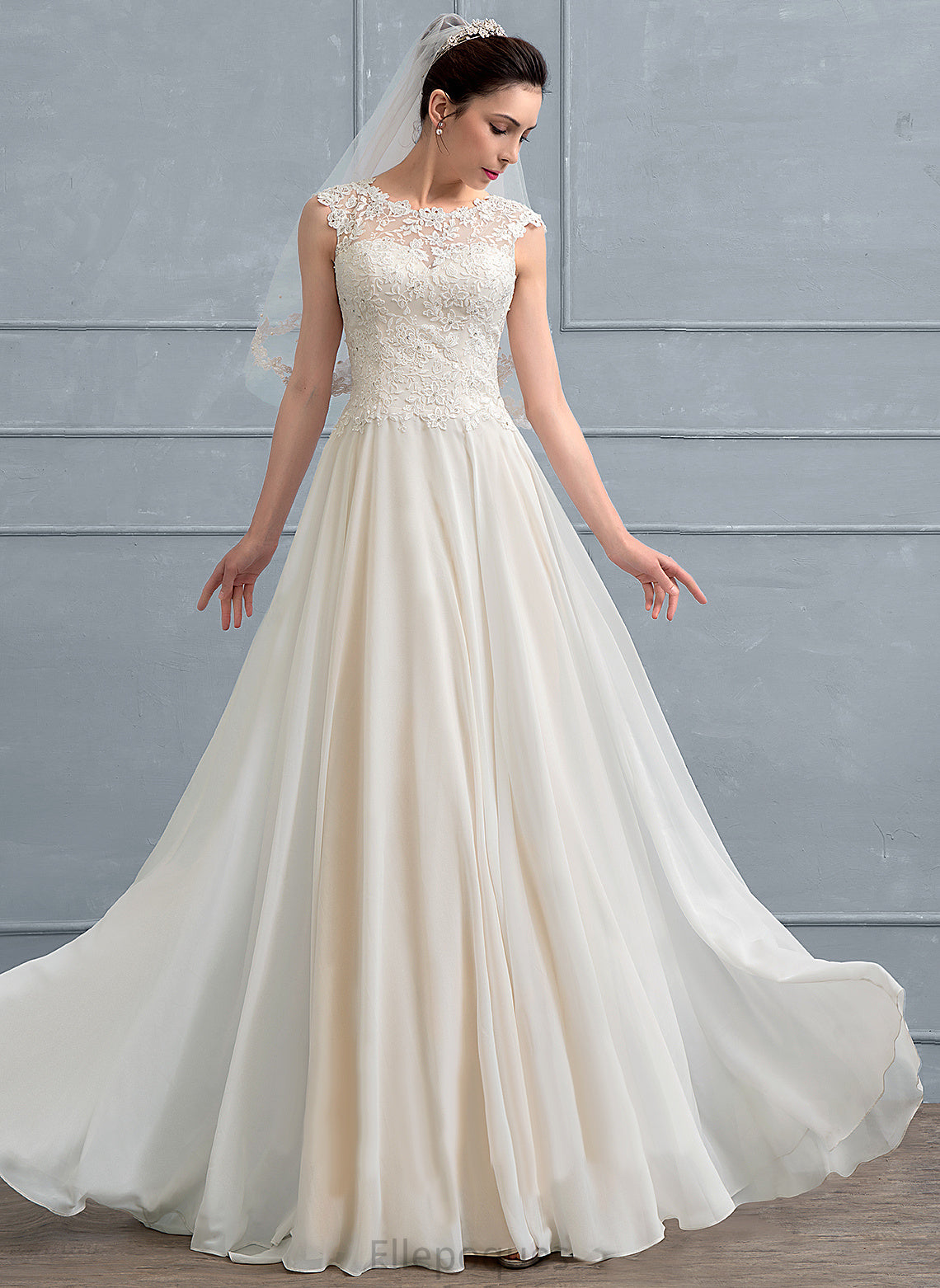 Chiffon Wedding Dresses Beading A-Line Lace Scoop Jocelynn Floor-Length Dress With Sequins Wedding