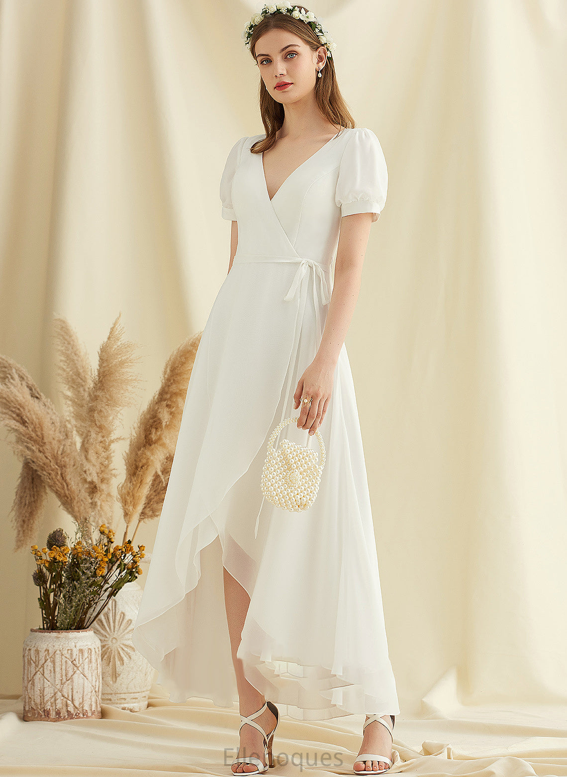 Carolina Dress A-Line Wedding Asymmetrical Wedding Dresses V-neck Chiffon