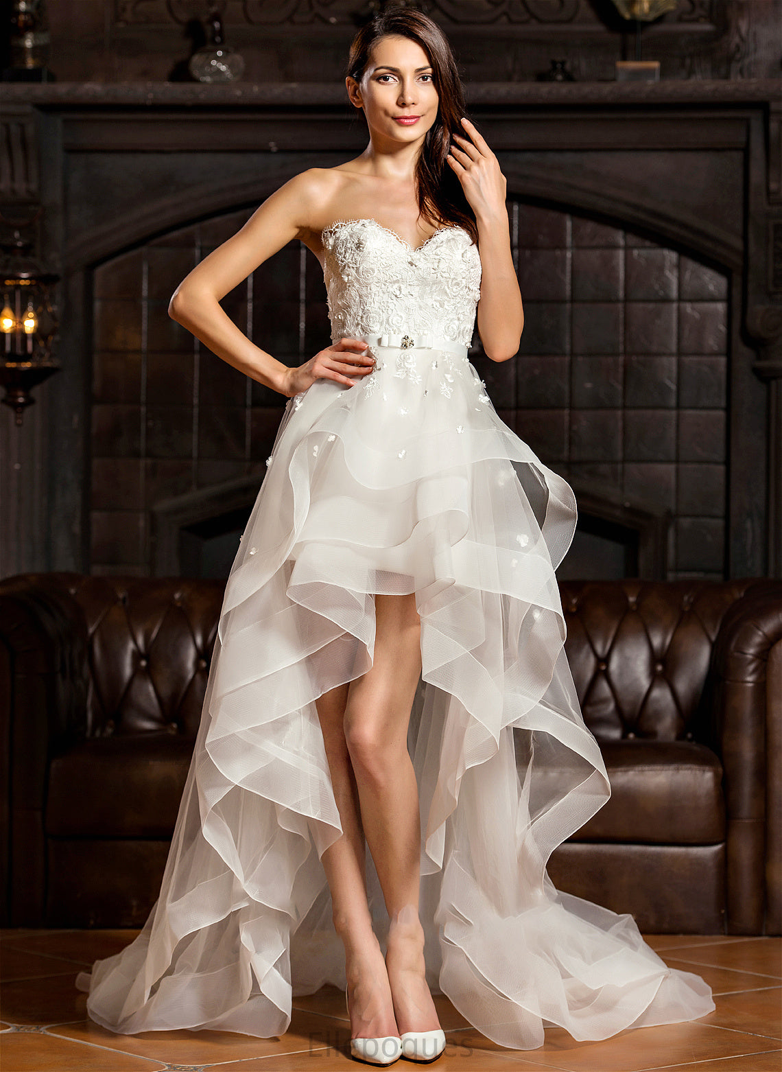 A-Line Tulle With Wedding Bow(s) Sweetheart Beading Charity Dress Asymmetrical Wedding Dresses