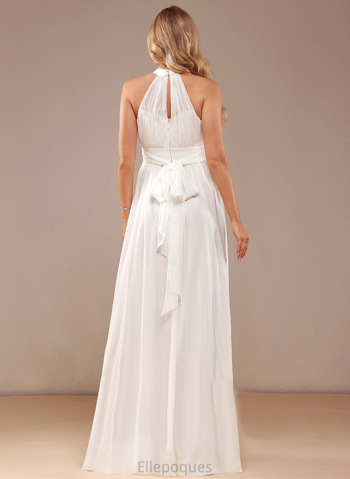 Wedding High Elyse A-Line Wedding Dresses Dress With Ruffle Neck Floor-Length Chiffon