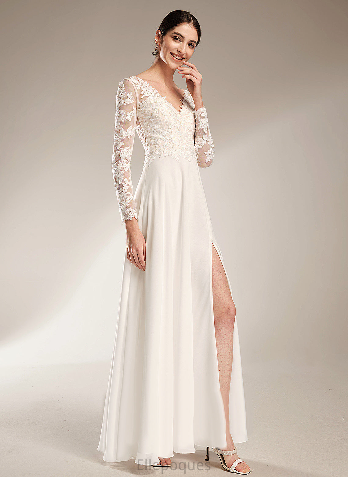 Lace A-Line Dress Katrina Floor-Length V-neck Wedding Chiffon Wedding Dresses