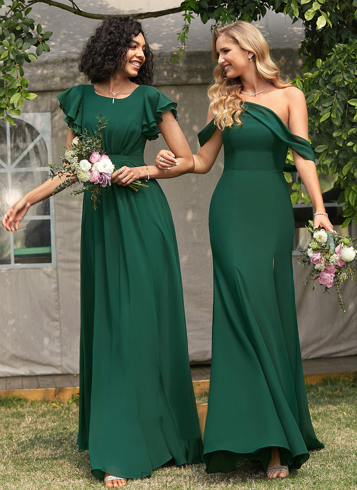 Length Trumpet/Mermaid Silhouette One-Shoulder Embellishment Neckline SplitFront Fabric Floor-Length Alexis Floor Length Spaghetti Staps Bridesmaid Dresses