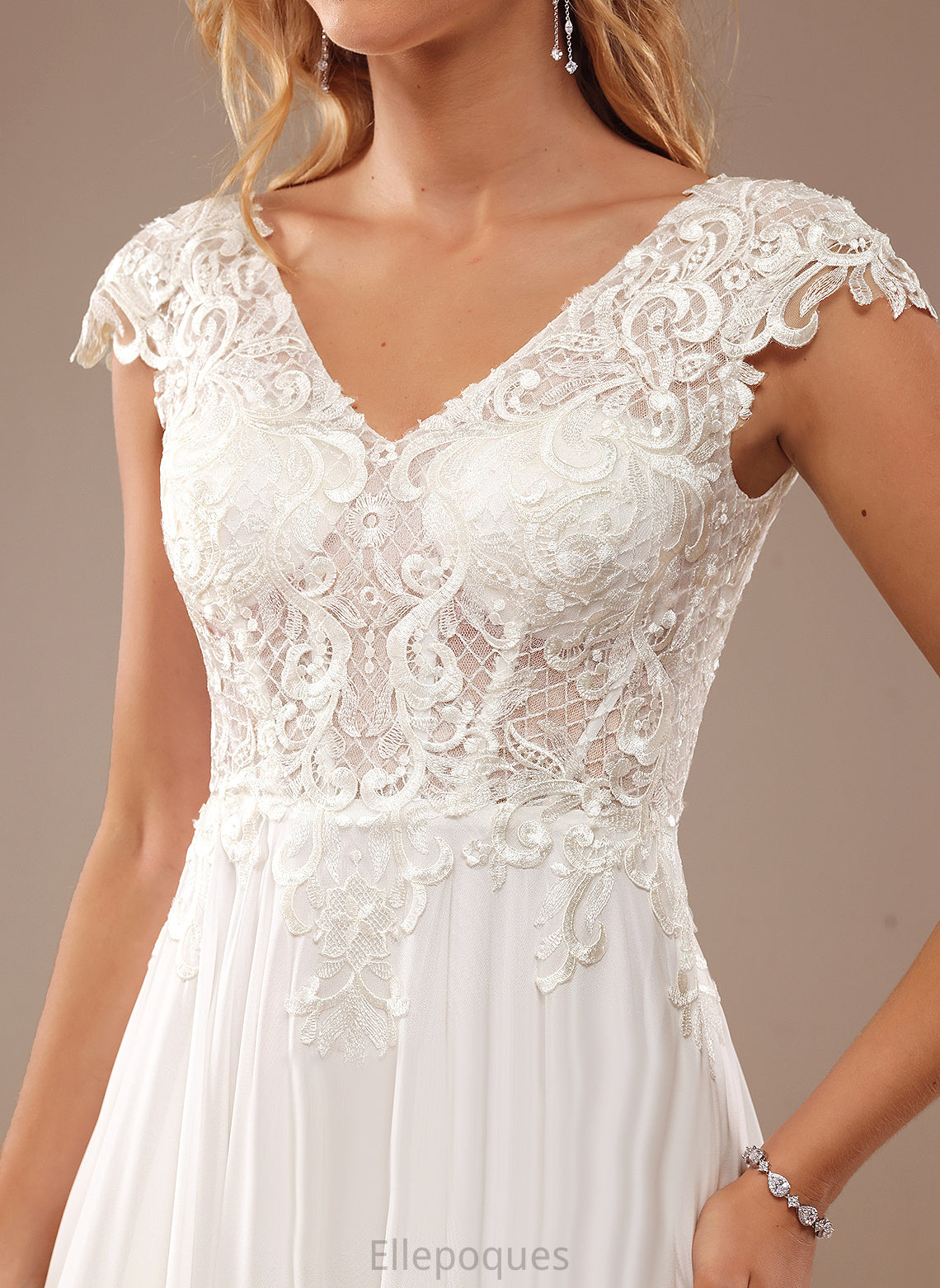 Lace Dress Lace Sweep Chiffon Train With Wedding V-neck A-Line Abigayle Wedding Dresses