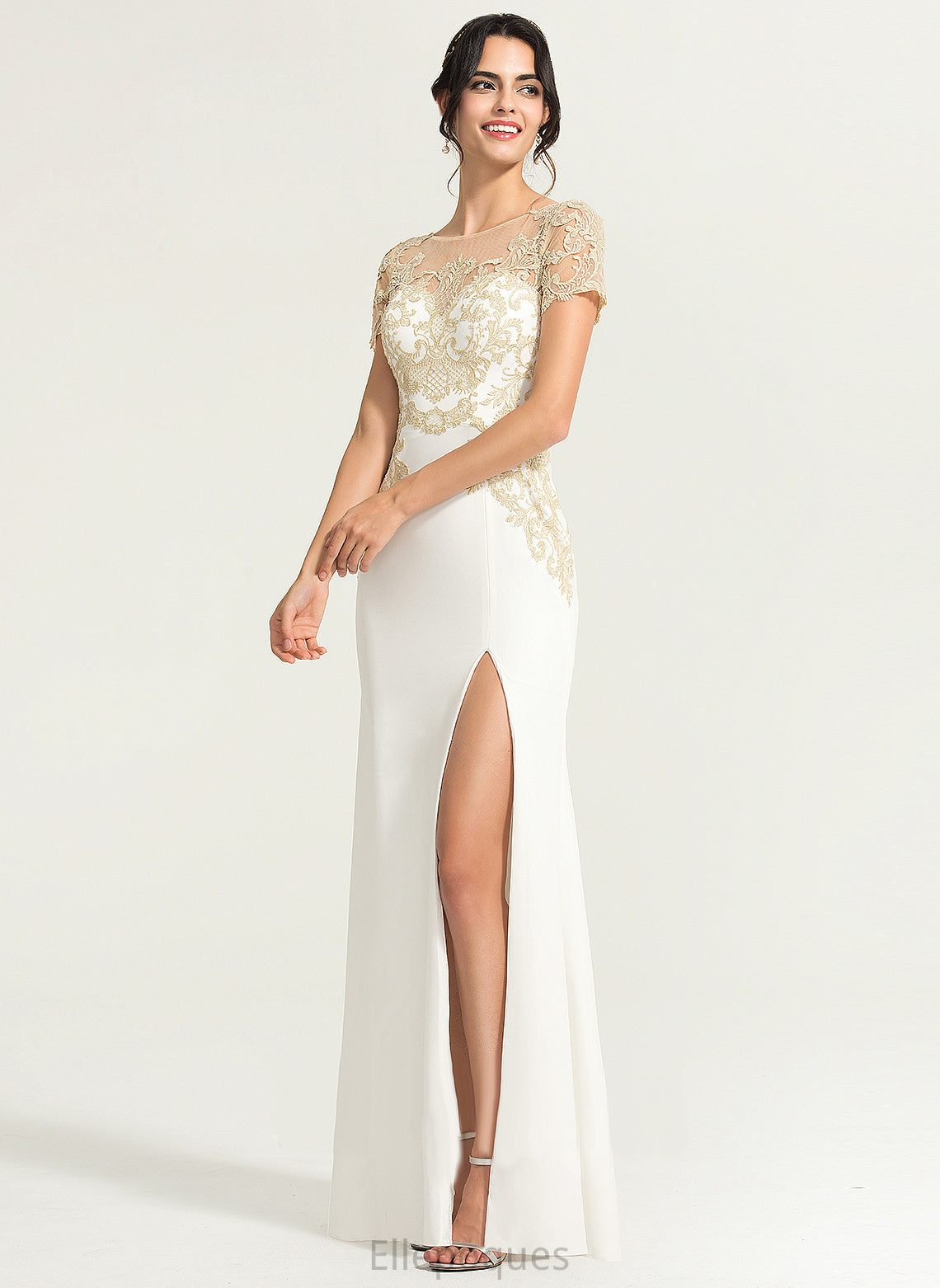 Crepe Sheath/Column Wedding Lace Dress Scoop Kierra Floor-Length Stretch Wedding Dresses