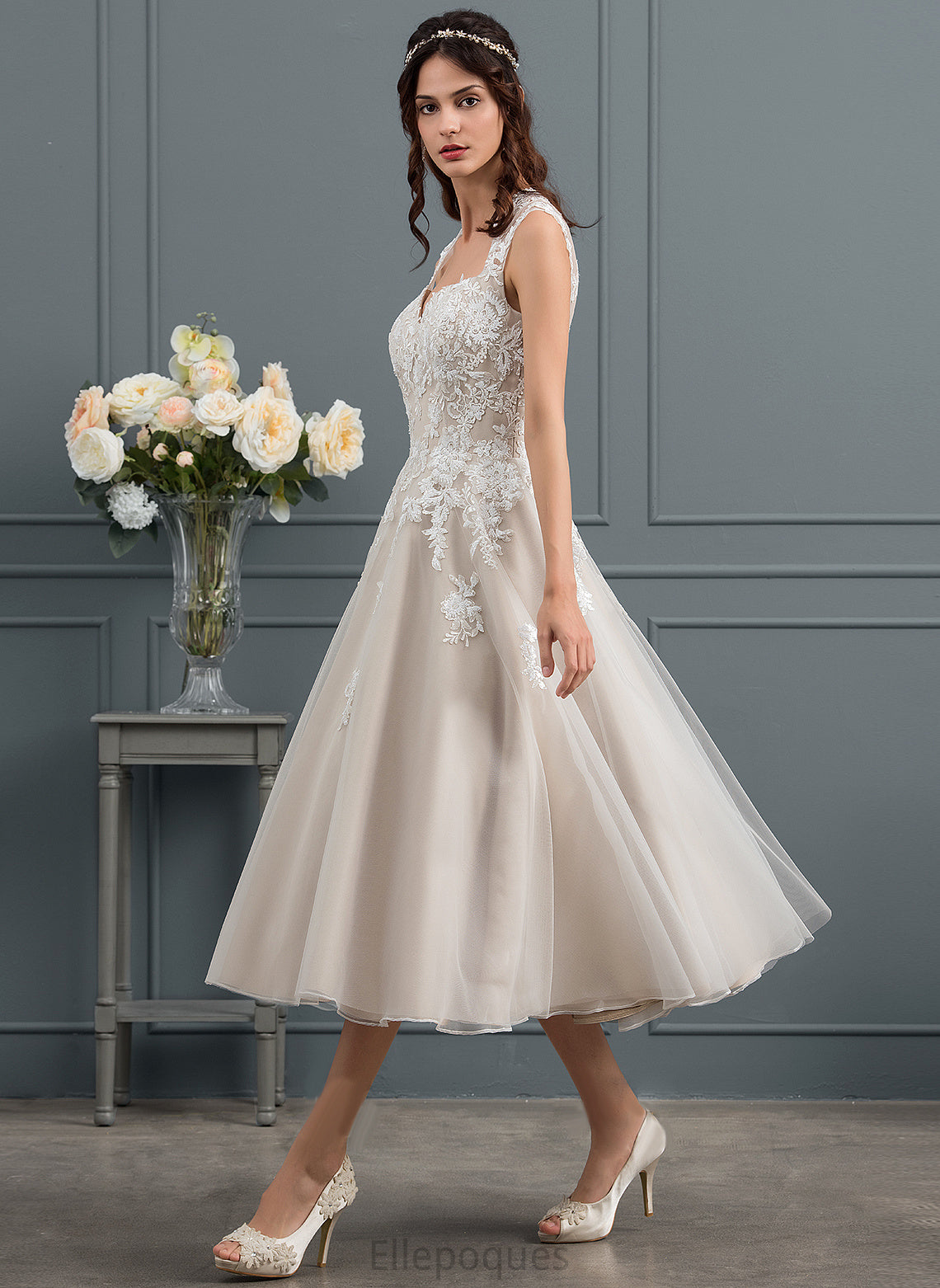 With Laci Lace Wedding Dresses Wedding Ball-Gown/Princess Dress Tea-Length Tulle Sweetheart Sequins