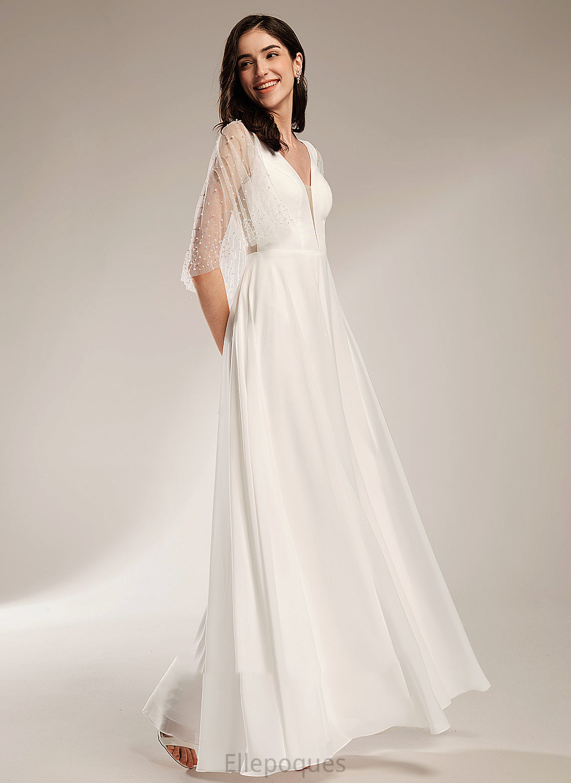 Wedding V-neck Arianna Floor-Length A-Line With Wedding Dresses Dress Beading