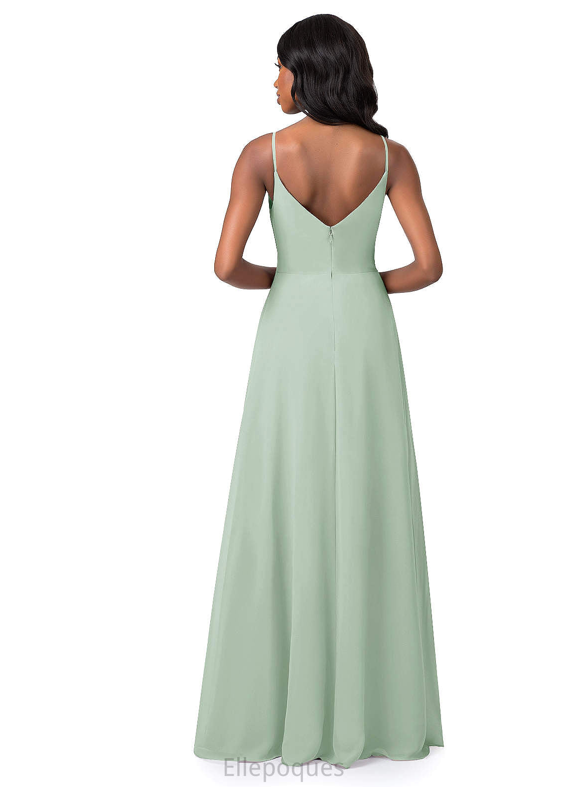 Amya Spaghetti Staps Floor Length Sleeveless Natural Waist Trumpet/Mermaid Satin Bridesmaid Dresses