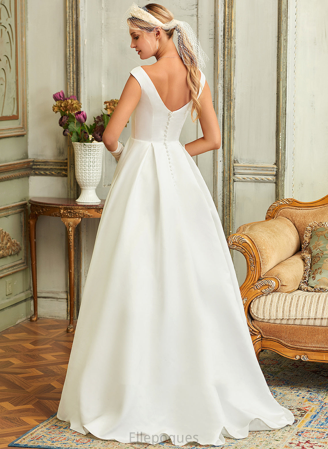 Asymmetrical Ball-Gown/Princess Satin Wedding Dresses Wedding V-neck Pockets With Dress Charlize