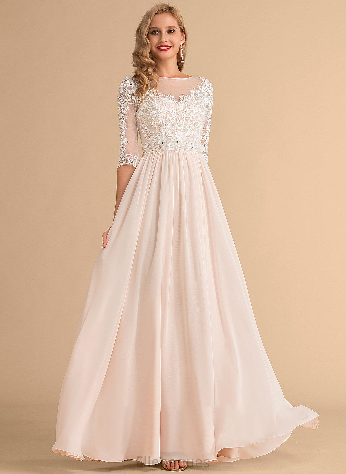 With Wedding Chiffon Lace Floor-Length Dress Sequins A-Line Wedding Dresses Illusion Ashly Beading