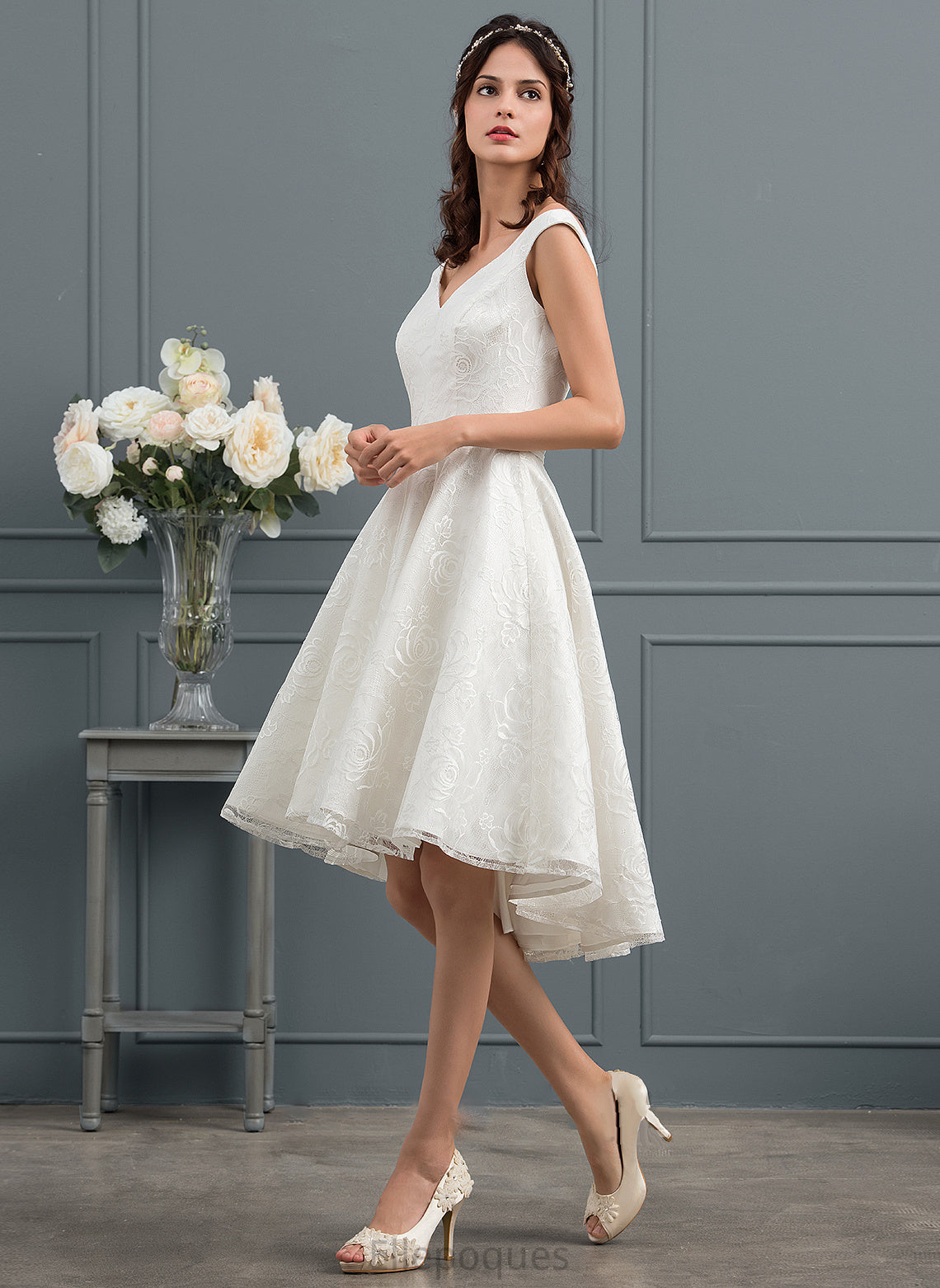 Lace Bow(s) Wedding Wedding Dresses Asymmetrical A-Line Dress With Crystal