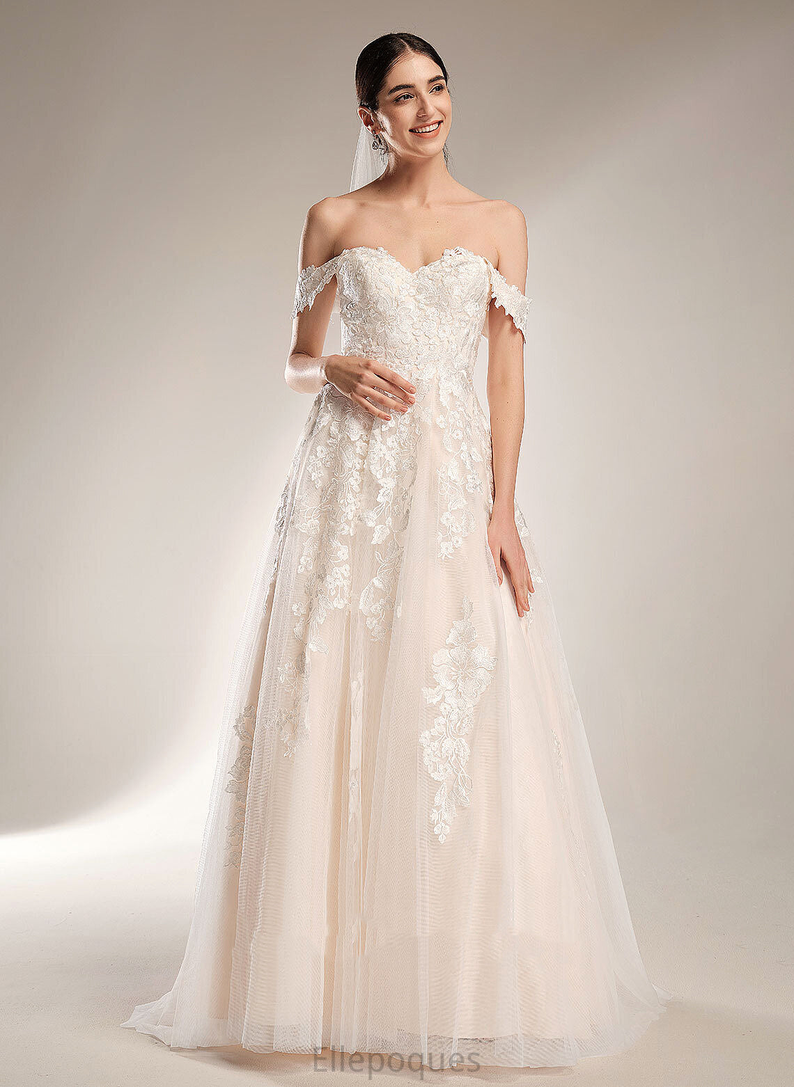 Train Off-the-Shoulder Dress Wedding Dresses Lace Chapel Gertie Wedding Ball-Gown/Princess Tulle