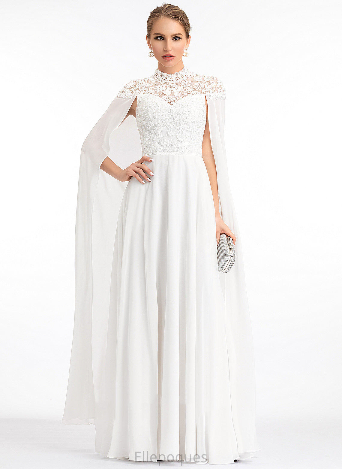 High A-Line Dress Floor-Length Lace Wedding Taniyah Neck Wedding Dresses Chiffon