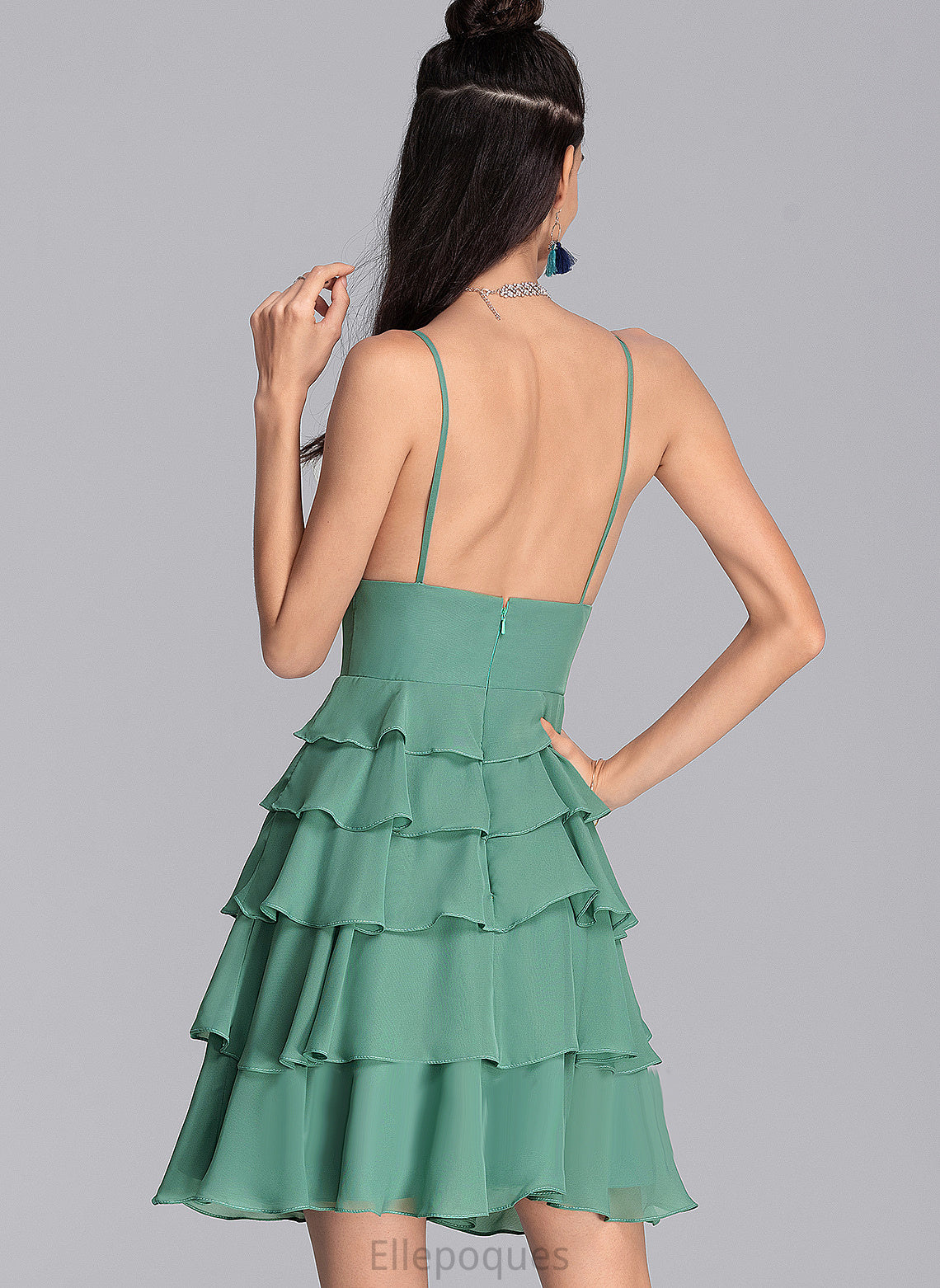 Dress With Ruffles Cascading Homecoming Chiffon Charlie A-Line V-neck Short/Mini Homecoming Dresses