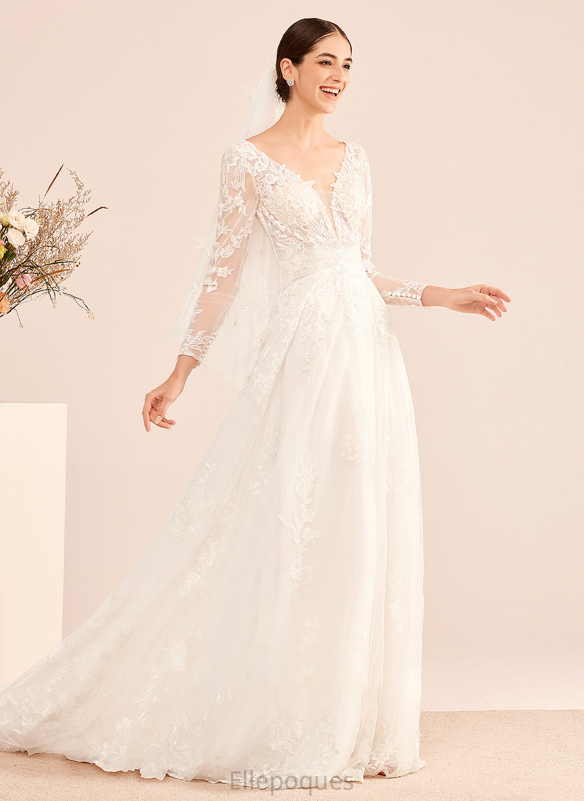 Sequins With Train Dress Beading Wedding Dresses Aurora A-Line V-neck Court Wedding